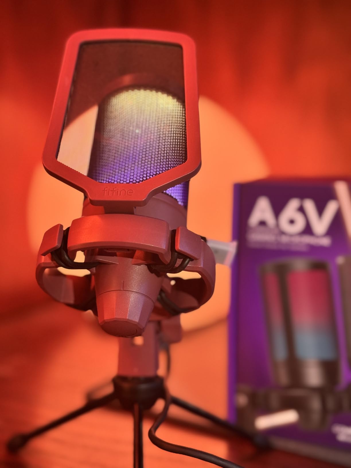 FIFINE Gaming USB Microphone for PC PS5, Condenser Mic with Quick Mute, RGB Indicator, Tripod Stand, Pop Filter, Shock Mount, Gain Control for Streaming Discord Twitch Podcasts Videos- AmpliGame - Customer Photo 1