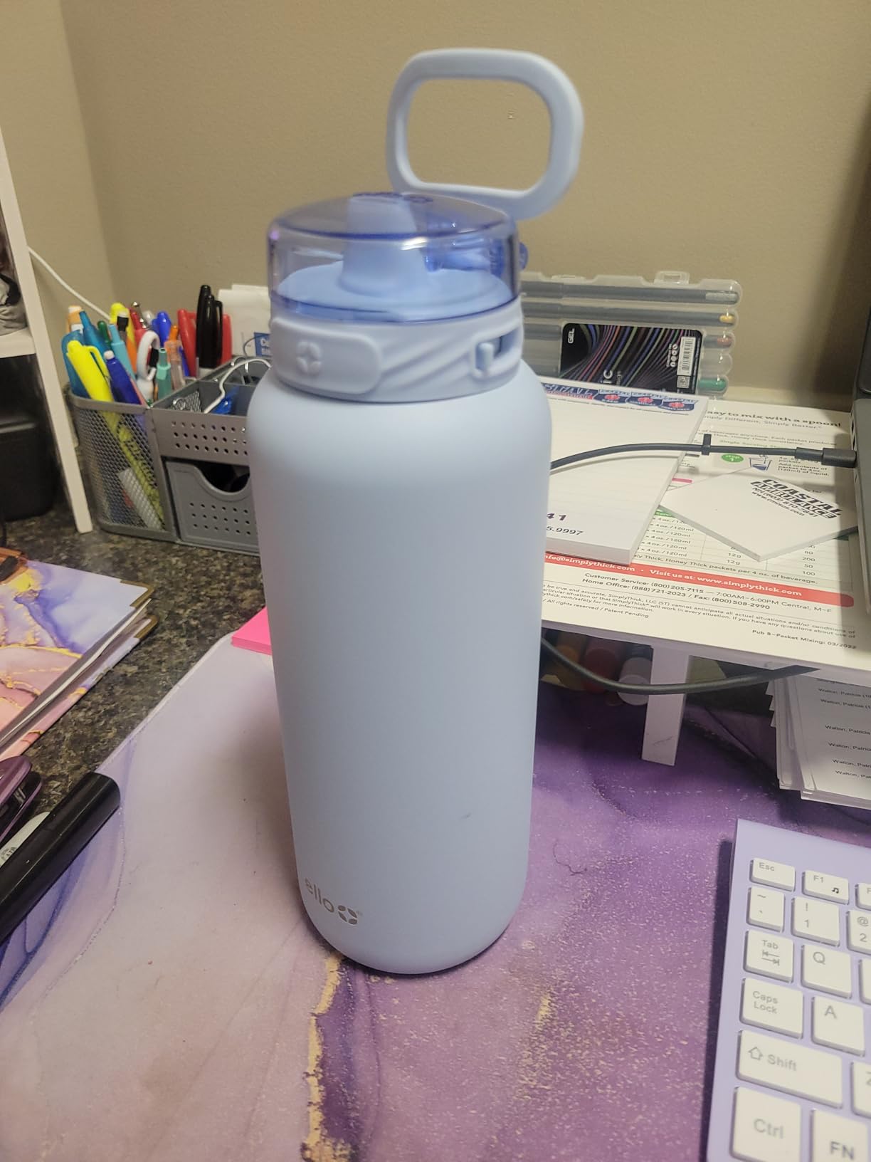 Ello Cooper 32oz Stainless Steel Water Bottle with Straw and Carry Handle, Double Walled and Vacuum Insulated Metal, Leak Proof Locking Lid with Soft Silicone Spout, Reusable, BPA Free, Black Customer Review Ello Cooper 32oz Stainless Steel Water Bottle with Straw and Carry Handle, Double Walled and Vacuum Insulated Metal, Leak Proof Locking Lid with Soft Silicone Spout, Reusable, BPA Free, Black - Customer Photo 1