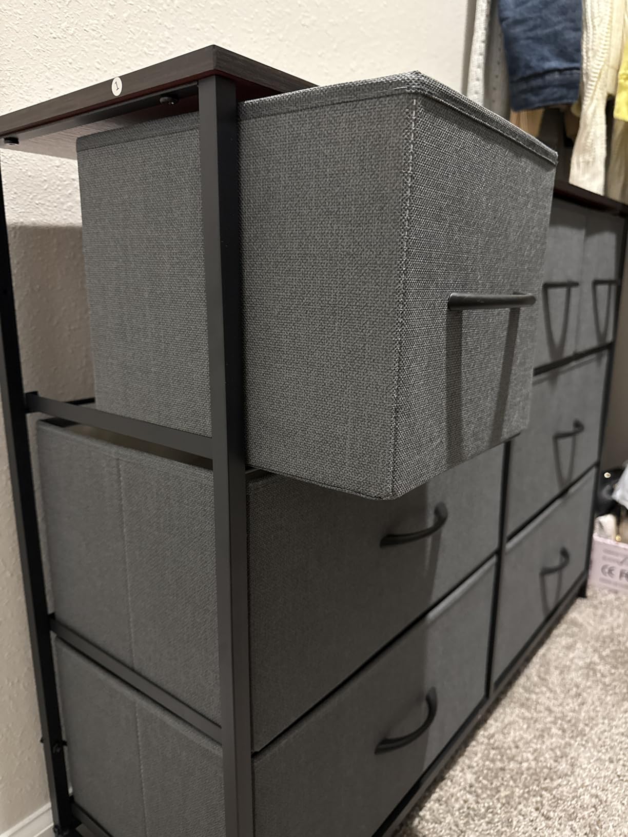 WLIVE Dresser for Bedroom with 8 Drawers, Wide Fabric Dresser for Storage and Organization, Bedroom Dressers, Chest of Drawers for Living Room, Closet, Hallway, Charcoal Black Wood Grain Print - Customer Photo 1