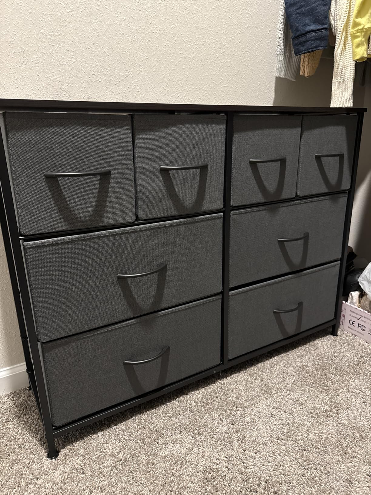 WLIVE Dresser for Bedroom with 8 Drawers, Wide Fabric Dresser for Storage and Organization, Bedroom Dressers, Chest of Drawers for Living Room, Closet, Hallway, Charcoal Black Wood Grain Print - Customer Photo 2