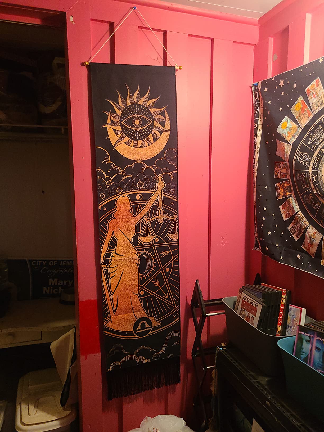 Livole Aquarius Zodiac Wall Hanging - Constellation Sun Moon Tapestry (12.8 x 51.2 inches, Aquarius Theme) - Customer Photo 5