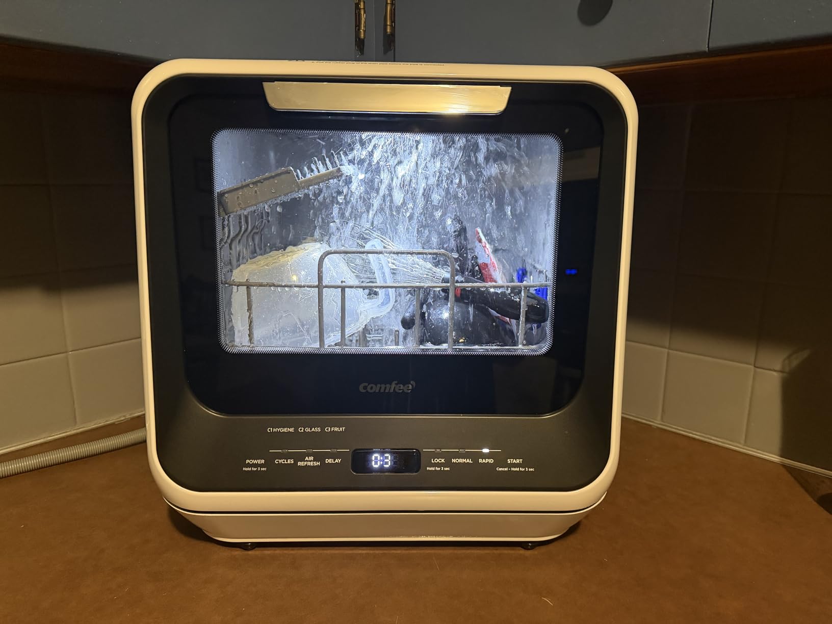 COMFEE' Portable Mini Dishwasher Countertop with 5L Built-in Water Tank for Apartments& RVs, No Hookup Needed, 6 Programs, 360° Dual Spray, 162℉ High-Temp& Air-Dry Function - Customer Photo 5