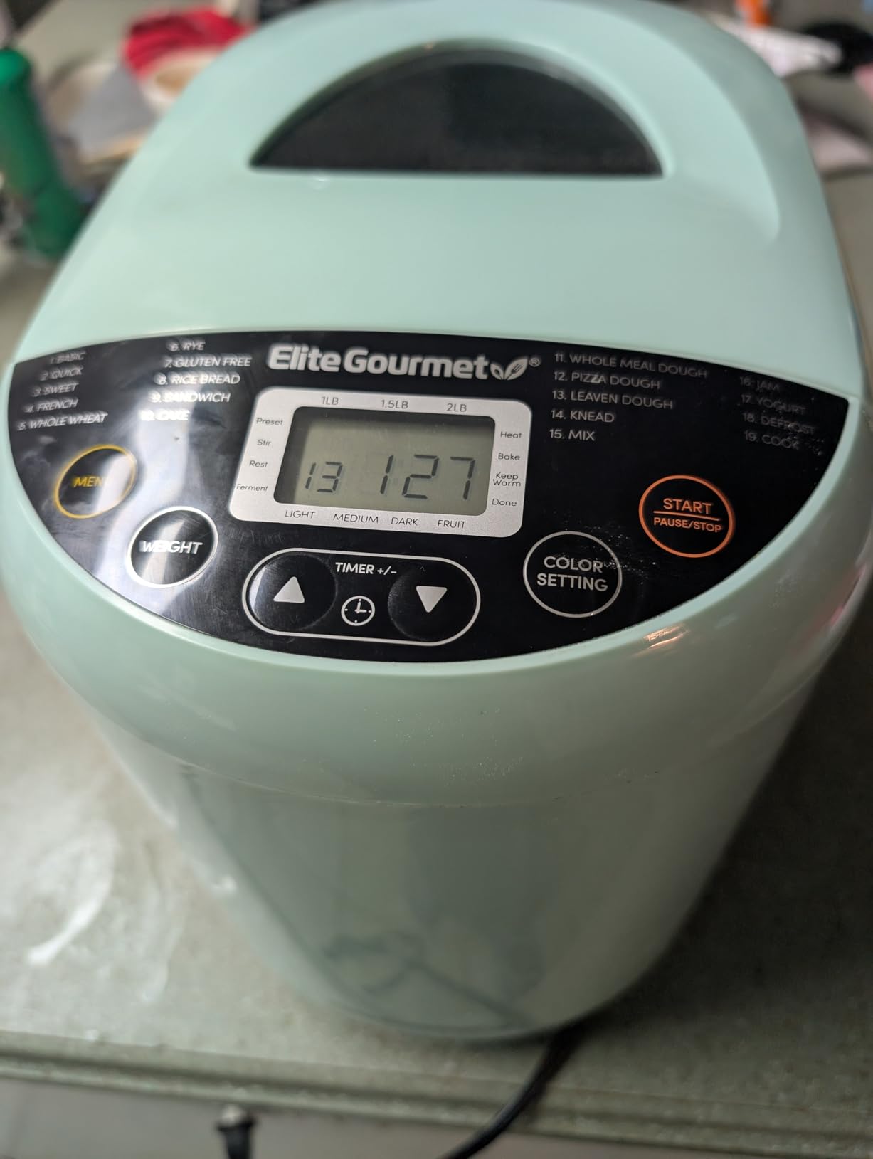 Elite Gourmet EBM8103M Programmable Bread Maker Machine 3 Loaf Sizes, 19 Menu Functions Gluten Free White Wheat Rye French and more, 2 Lbs, Mint - Customer Photo 2