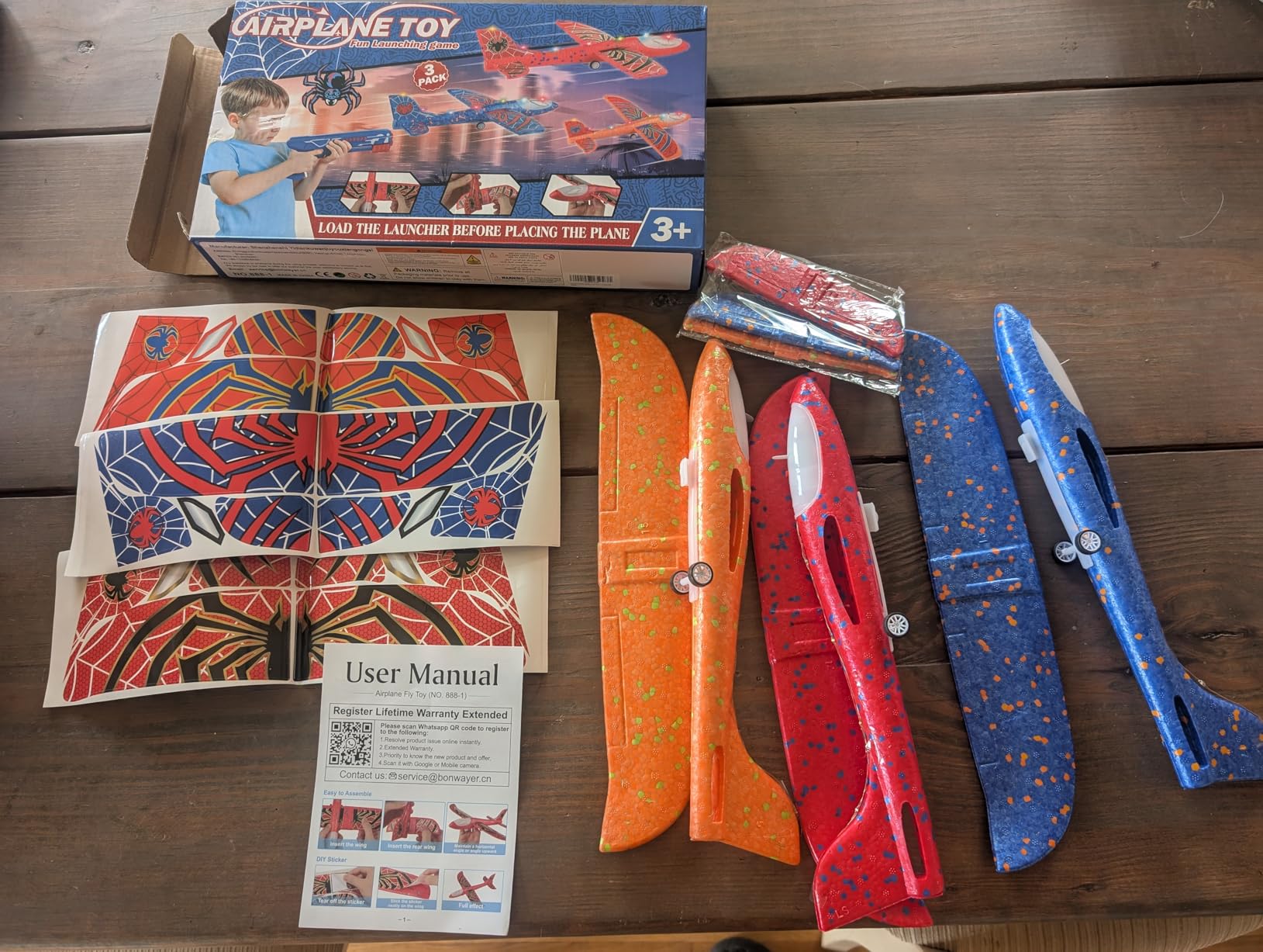 Fuwidvia 3 Pack Airplane Launcher Toys, 13.2'' LED Foam Glider Plane Toy for Boys, 2 Flight Modes Outdoor Flying Toys Birthday Gifts for Boys Girls 4 5 6 7 8 9 10 11 12 Year Old (Blue&Green&Orange) - Customer Photo 2