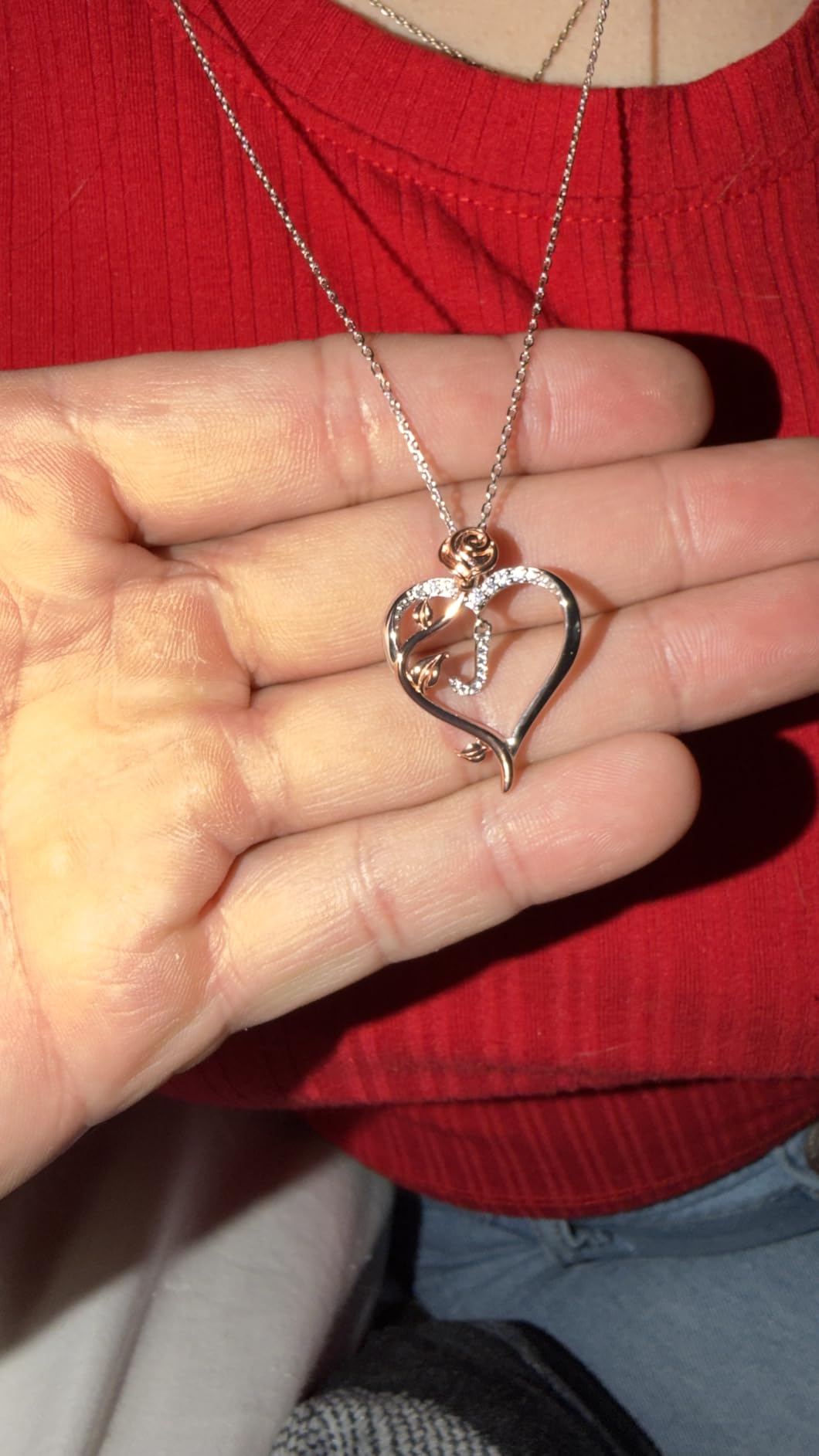Iefil Stocking Stuffers for Women Wife - 925 Sterling Silver Rose Heart Initial Necklace, Christmas Anniversary Birthday Gifts for Women, Jewelry Gift for Her Wife Girlfriend Mom Daughter - Customer Photo 1
