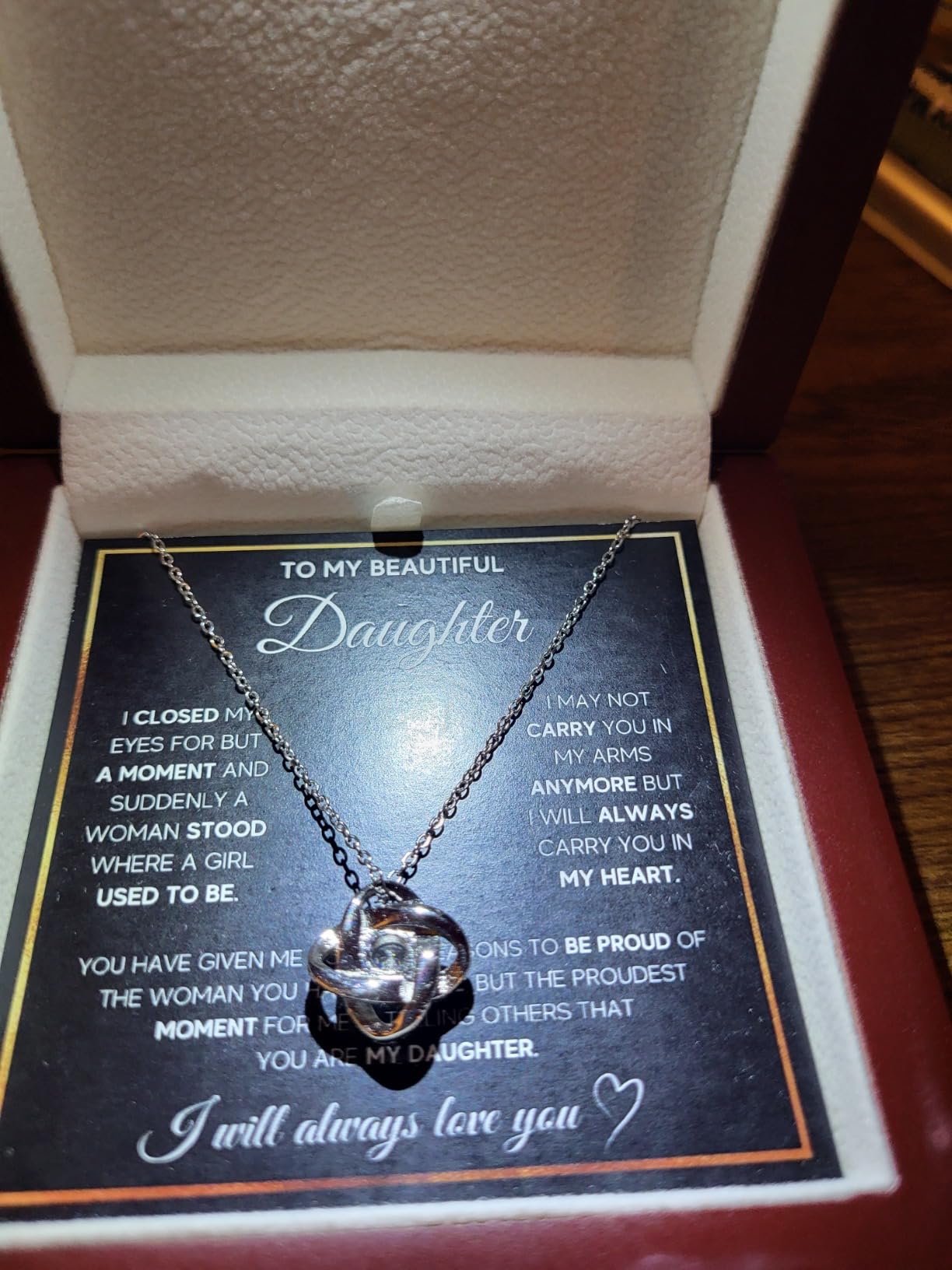 To My Beautiful Daughter Necklace from Mom & Dad | Cubic Zirconia Pendant with Heartfelt Message Card & Gift Box | Daughter Birthday, Graduation, Christmas Jewelry Gift from Parents Customer Review To My Beautiful Daughter Necklace from Mom & Dad | Cubic Zirconia Pendant with Heartfelt Message Card & Gift Box | Daughter Birthday, Graduation, Christmas Jewelry Gift from Parents - Customer Photo 2