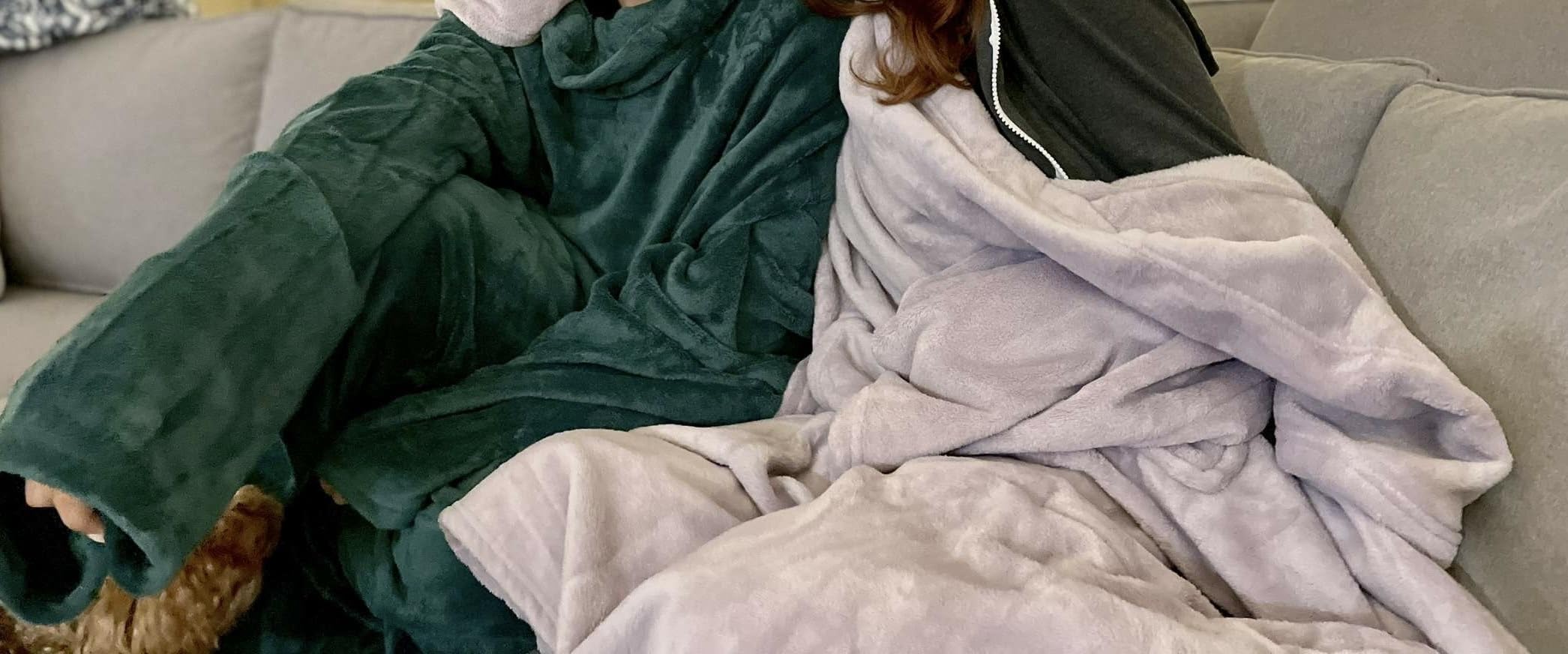 PAVILIA Fleece Blanket with Sleeves, Foot Pockets for Women Men Adults, Plush Wearable Blanket Throw Wrap, Warm Snuggle Blanket Robe, Cozy Gift Ideas Wife Mom, Christmas Plaid - Customer Photo 3