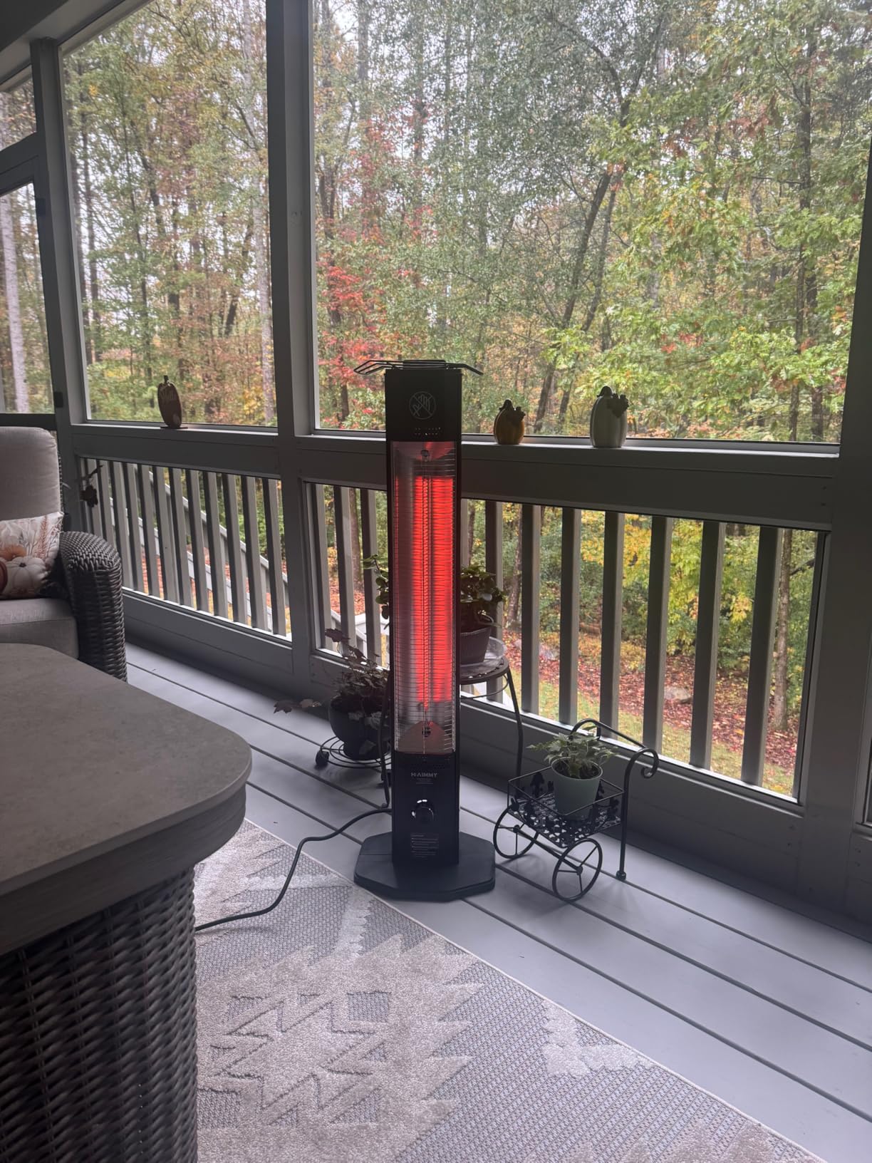 Outdoor Electric Patio Heater, Haimmy 42in Infrared Heater with Remote, 9 Heat Levels, 9H Timers, 1500W Instant Heating, Safety Lock, Tip-Over & Overheat Protection, IPX5 Waterproof Tower Space Heater - Customer Photo 2
