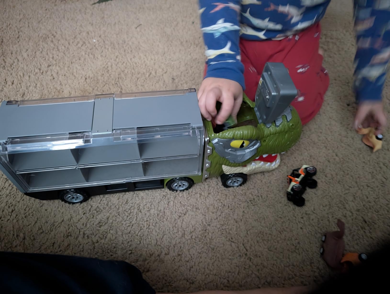 JOYIN 13 in 1 Dinosaur Toys for Kids 3-5, Dinosaur Truck with 12 Pull Back Cars, Birthday Gifts Toys for 3 4 5+ Year Old Boy, Transport Carrier Truck for Toddlers, Christmas Great Gifts for Grandkids - Customer Photo 1