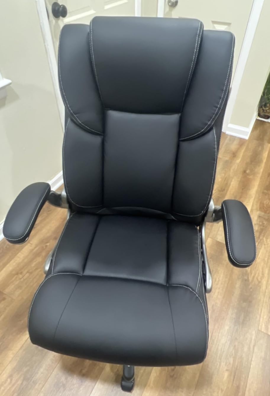 COLAMY High Back Executive Office Chair- Ergonomic Home Computer Desk Leather Chair with Padded Flip-up Arms, Adjustable Tilt Lock, Swivel Rolling Chair for Adult Working Study-Black - Customer Photo 1