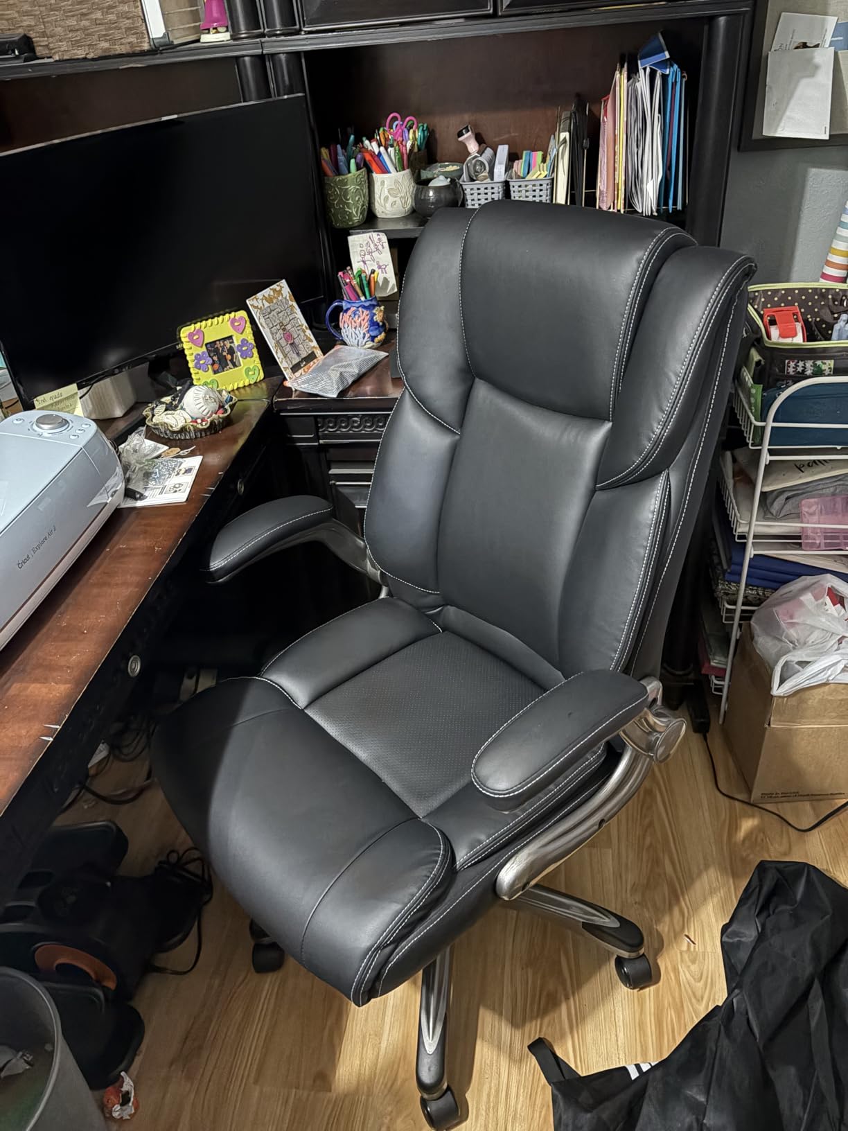 COLAMY High Back Executive Office Chair- Ergonomic Home Computer Desk Leather Chair with Padded Flip-up Arms, Adjustable Tilt Lock, Swivel Rolling Chair for Adult Working Study-Black - Customer Photo 2