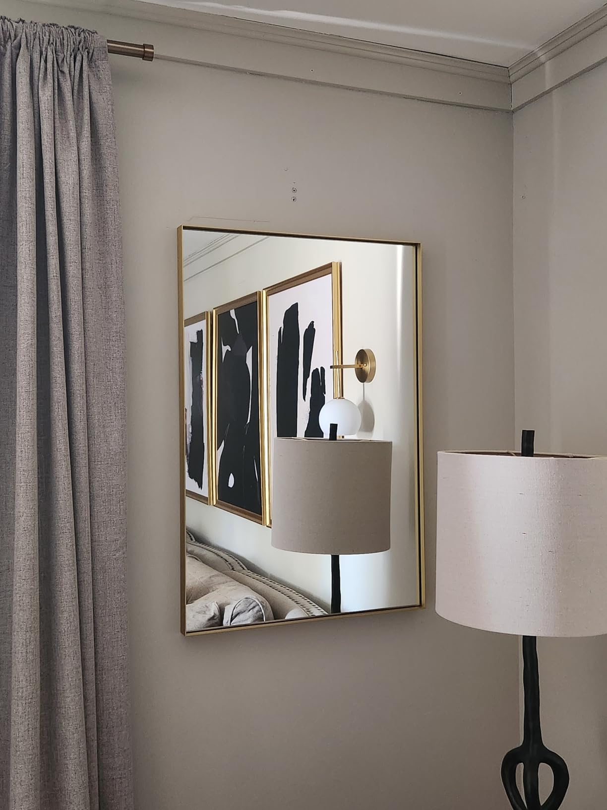 Keonjinn Black Framed Mirror for Bathroom 48 x 30 Inch Large Matte Black Bathroom Mirror Rectangle Wall Mirror Square Corner Metal Frame Farmhouse Bathroom Mirror for Over Sink(Horizontal/Vertical) - Customer Photo 2