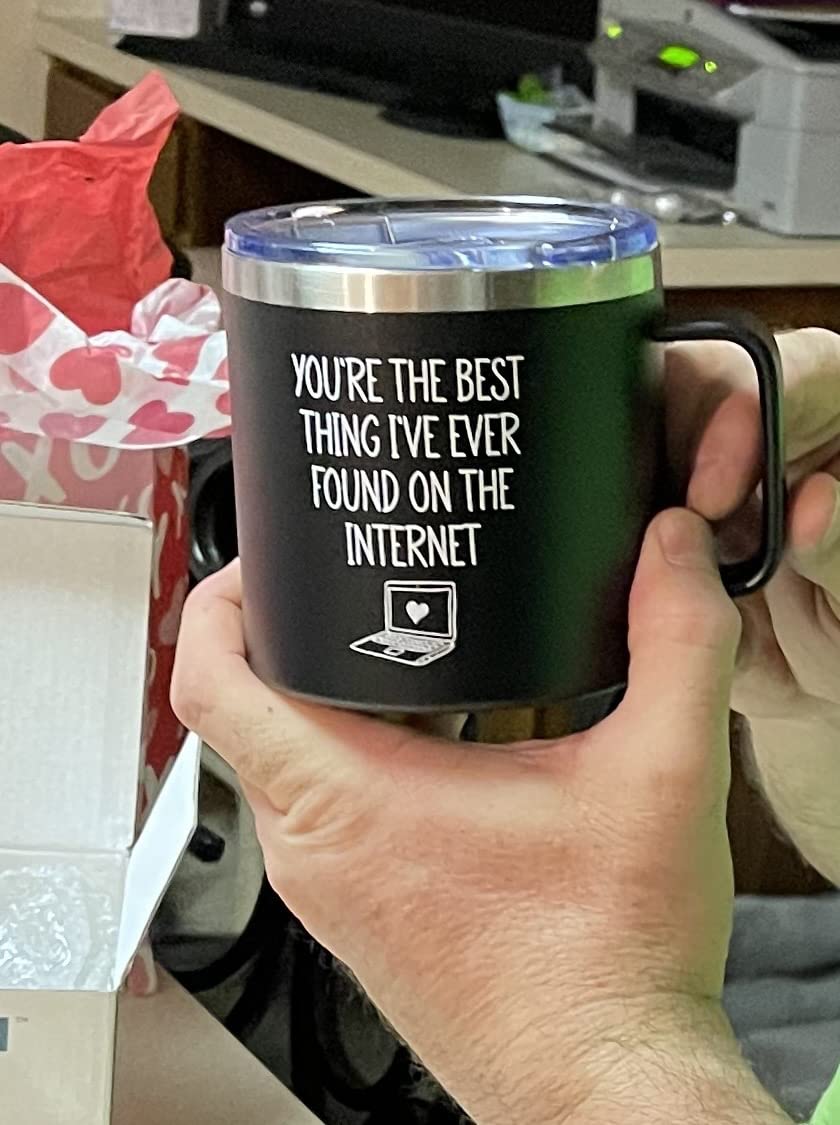 KLUBI You're The Best Thing I Found On The Internet Black Tumbler 14 Ounce - Husband Birthday Gift from Wife, Funny Romantic Cup, Anniversary Present for Men, Boyfriend Gifts, Presents For Him - Customer Photo 2