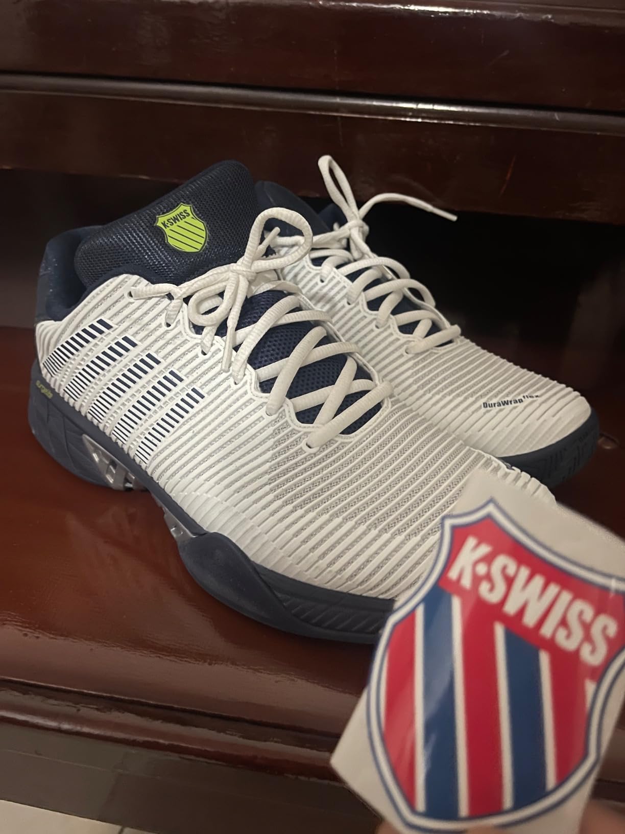 K-Swiss Men's Hypercourt Express 2 Tennis Shoe, Vaporous Gray/White/Peacoat, 7 W - Customer Photo 2