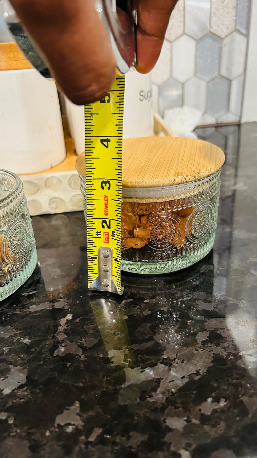 4pcs Set Vintage Coffee Mugs gifts for women, Overnight Oats Containers with Bamboo Lids and Spoons - 14oz Clear Embossed Glass Cups, Cute Coffee Bar Accessories, Iced Coffee Glasses - Customer Photo 5