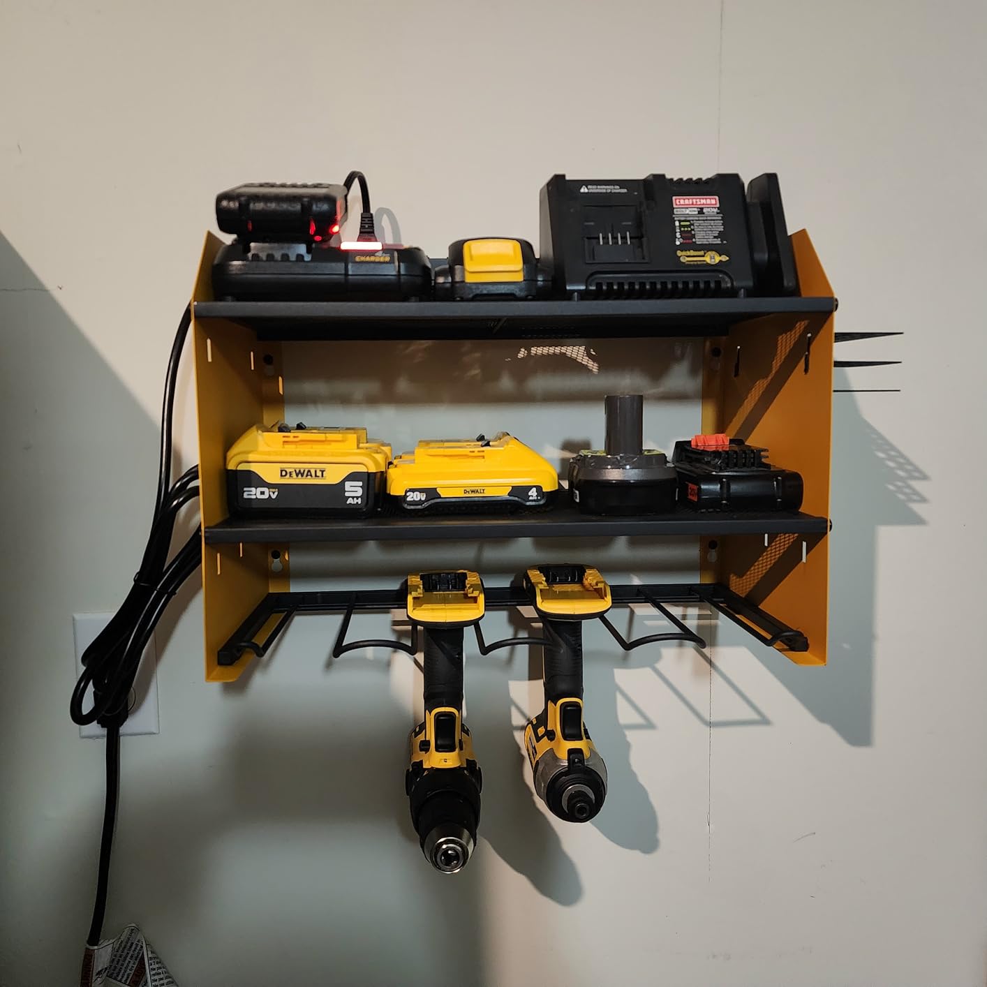 CCCEI Modular Power Tool Organizer Wall Mount with Charging Station. Garage Drill Storage Shelf with Hooks, Heavy Duty Rack, Tool Battery Holder Built in 8 Outlet. Gift for Men. Red, 1 Pack. - Customer Photo 2