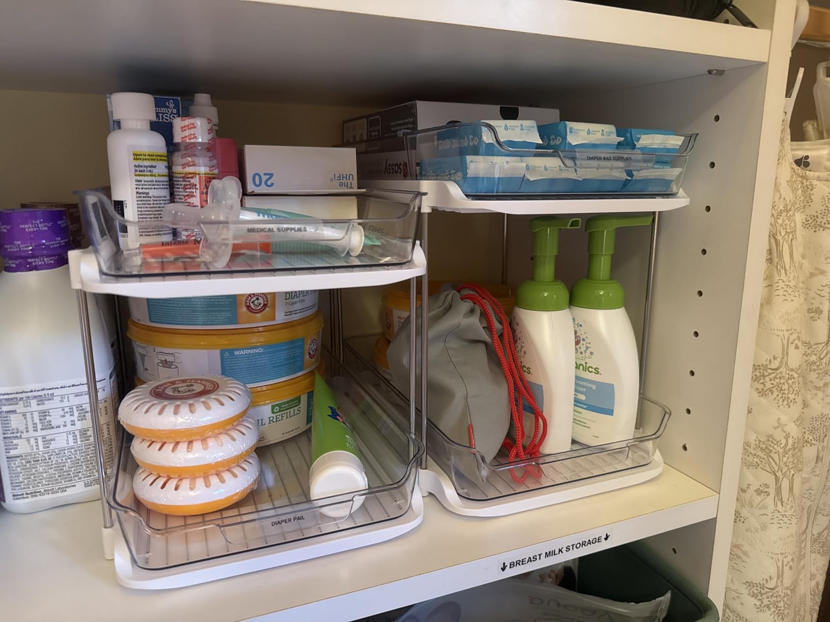 Delamu 2-Tier Multi-Purpose Bathroom Under Sink Organizers and Storage, Stackable Kitchen Pantry Organization, Pull Out Medicine Cabinet Organizer with Movable Dividers, White, 2 Pack - Customer Photo 2