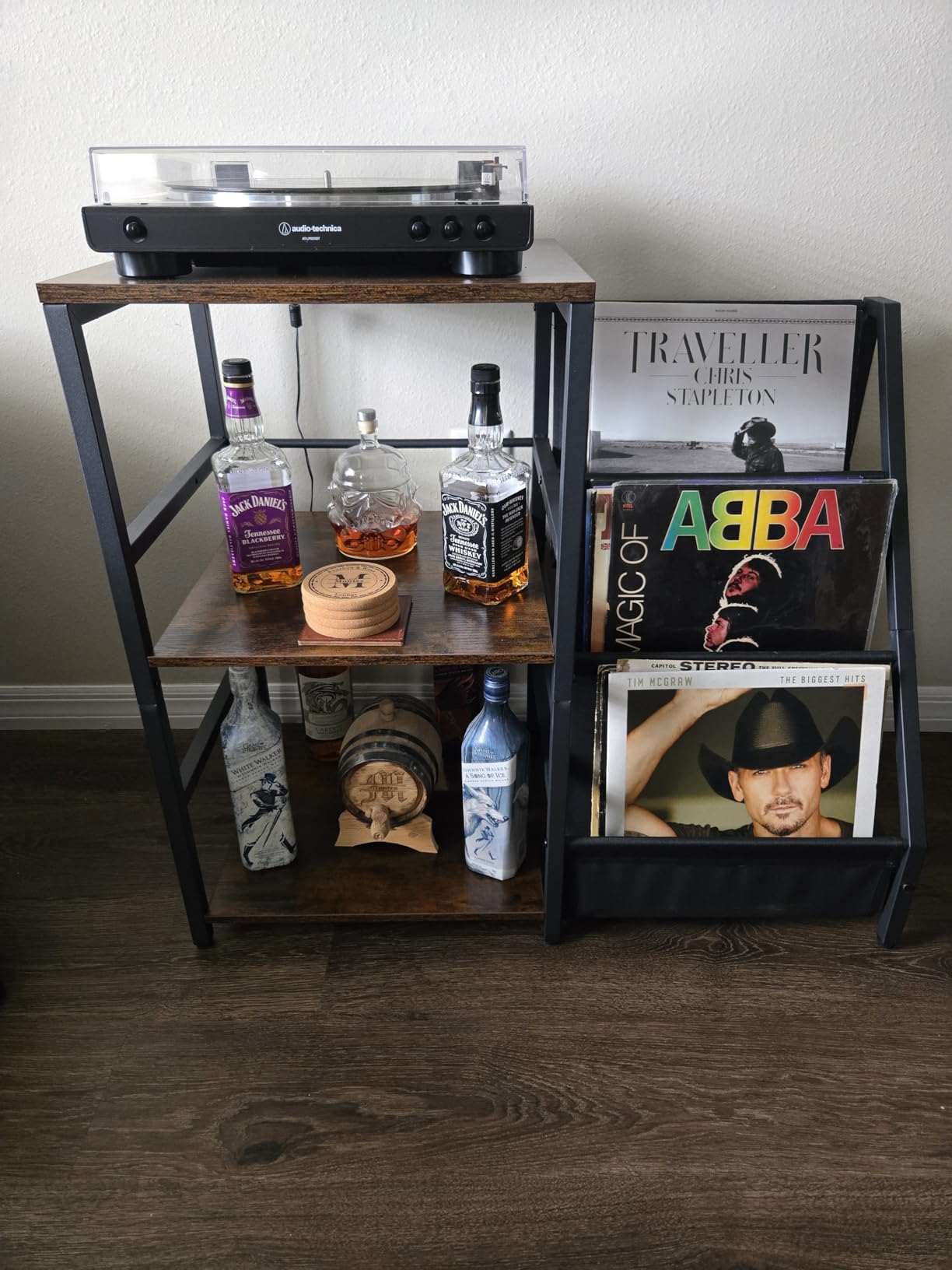 Bikoney Record Player Stand, Turntable Stand with 3-Tier Vinyl Record Storage, Record Player Table 200 Albums, End Table with Vinyl Display Holder Shelf, Record Player Cabinet Media Console for Stereo - Customer Photo 2