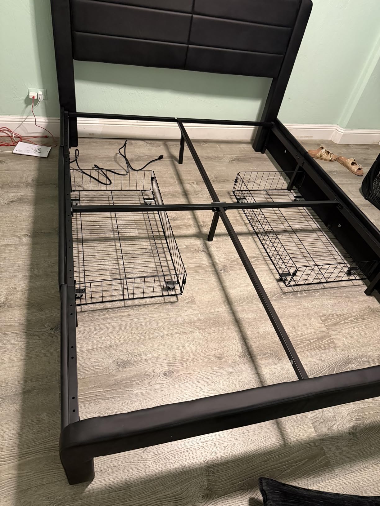 Yaheetech Queen Size Bed Frame Platform with 2 USB Charging Station/Port for Type A&Type C/3 Storage Drawers, Leather Upholstered with Headboard/Solid Wood Slat Support/No Box Spring Needed/Black - Customer Photo 1