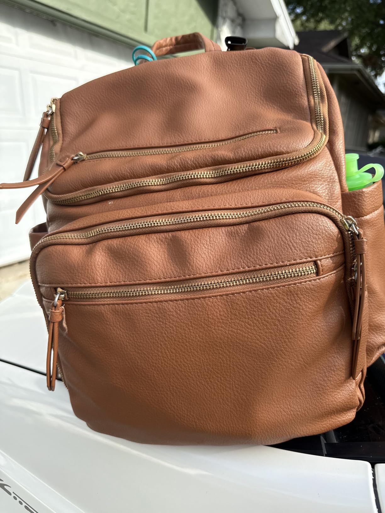 Omanmoli Diaper Bag Backpack Large Baby Diaper Bag Leather with 17 Diaper Bag Organizing Pouches,Changing Pad,Stroller Straps,4 Insulated Pockets,Brown Customer Review Omanmoli Diaper Bag Backpack Large Baby Diaper Bag Leather with 17 Diaper Bag Organizing Pouches,Changing Pad,Stroller Straps,4 Insulated Pockets,Brown - Customer Photo 1