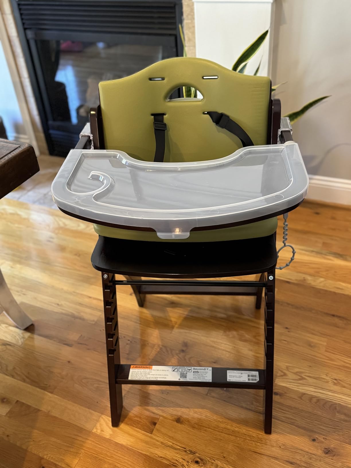 Abiie Beyond Junior Wooden High Chair with Tray - Adjustable and Convertible High Chair for Babies and Toddlers - 6 Months to 250 Lb - Water Resistant - Natural Wood/Dove Grey Cushion - Customer Photo 1