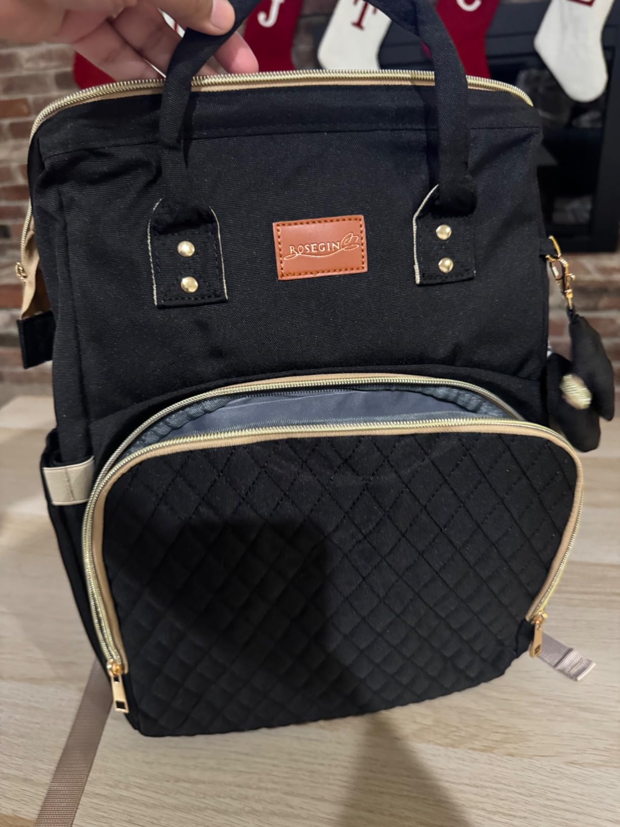 ROSEGIN Diaper Bag Backpack with Changing Pad, Pacifier Case, Baby Bag for Boy Girl Toddler - Large, Stylish, Waterproof Travel Quilted Diaper Bag for Mom - Baby Shower - Black Grey Customer Review ROSEGIN Diaper Bag Backpack with Changing Pad, Pacifier Case, Baby Bag for Boy Girl Toddler - Large, Stylish, Waterproof Travel Quilted Diaper Bag for Mom - Baby Shower - Black Grey - Customer Photo 5