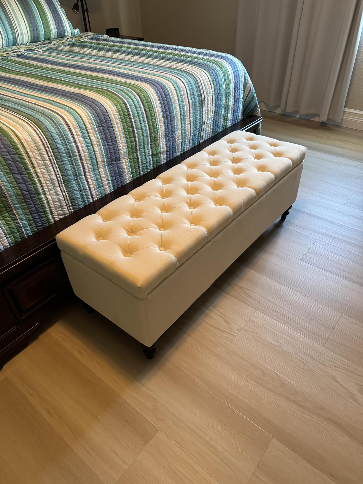 Storage Ottoman 50.2 Inches Upholstered Fabric Storage Ottoman Bench，Button Tufted Ottoman with Storage for Living Room (Blue-TP) - Customer Photo 2