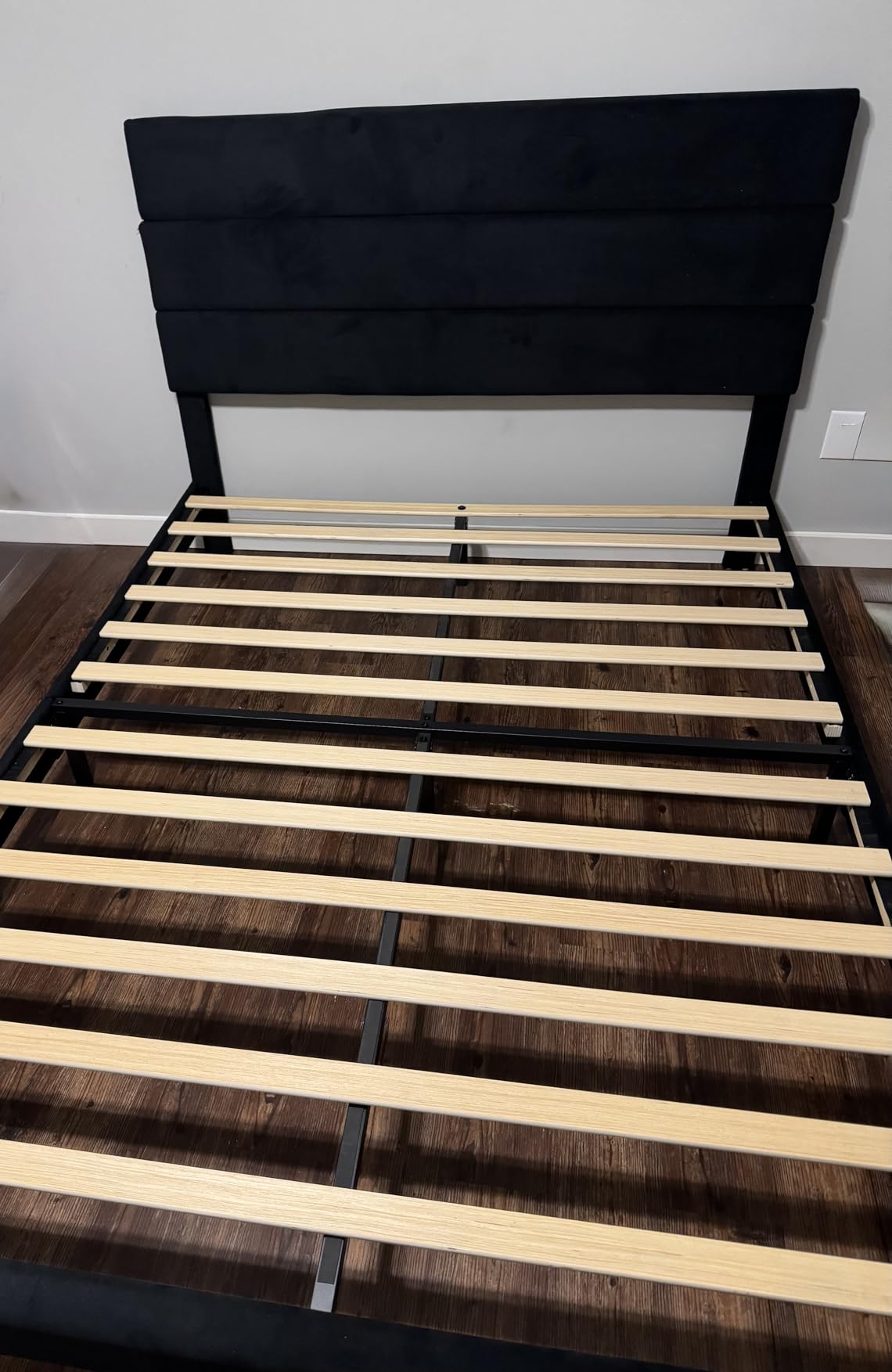 Allewie Queen Size Platform Bed Frame with Velvet Upholstered Headboard and Wooden Slats Support, Fully Upholstered Mattress Foundation/No Box Spring Needed/Easy Assembly, Black - Customer Photo 1