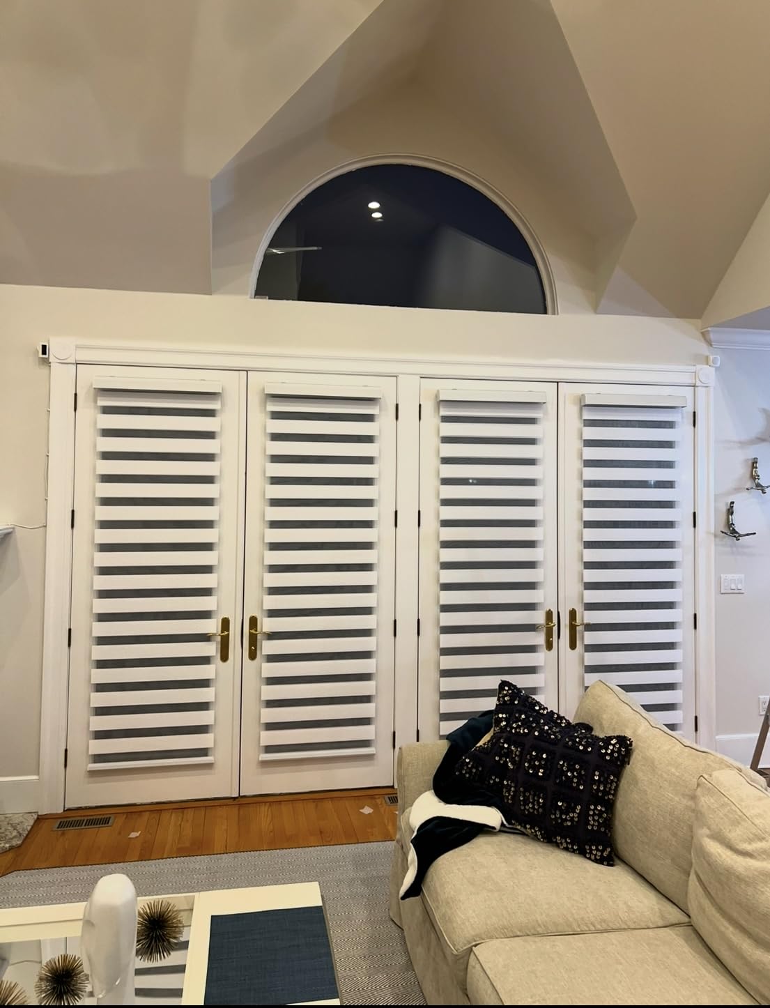 Tokblind Motorized Zebra Blinds with Remote Control, Electric Dual Layer Sheer Roller Shade Work with Alexa Google via Hub, Smart Day and Night Blind for Windows, Customized Size (White) - Customer Photo 1