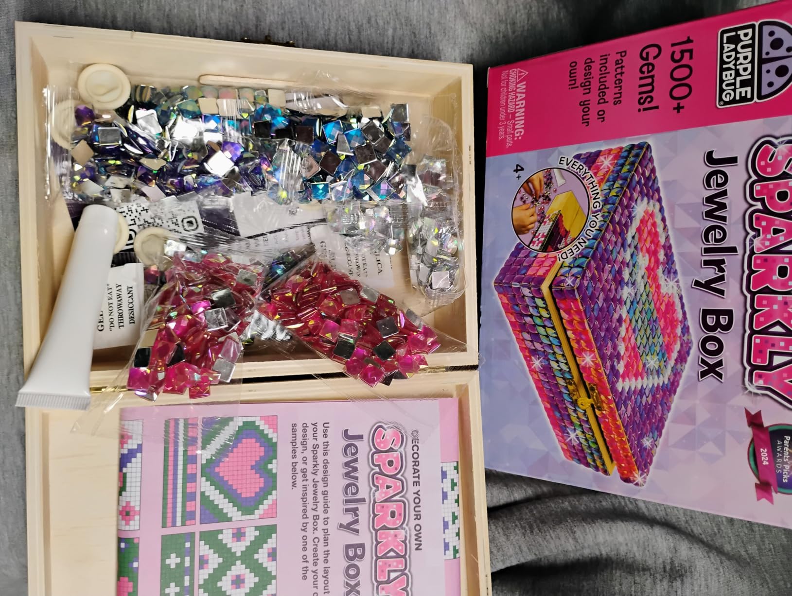 PURPLE LADYBUG Jewelry Box Craft for Girls 8-12 6-8 - Gift for 7 8 9 10 11 12 Year Old Girl, Christmas & Birthday Mosaic Arts and Crafts for Kids Ages 8-12, Girls Toys 8-10 with 1500+ Non-Toxic Gems - Customer Photo 1