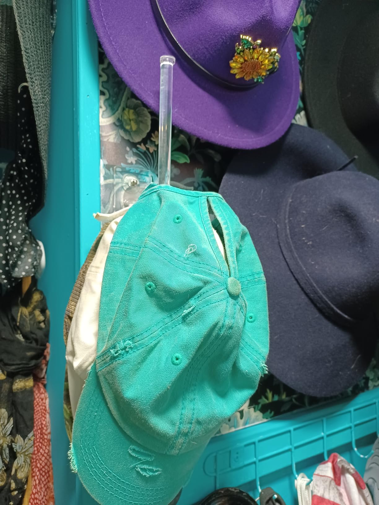 2 Pack Hat Racks for Baseball Caps, Stainless Steel Hat Organizer for Baseball Cap, Hat Holder Storage Organizer, Hat Hanger Strong Adhesive/Wall Drilled for Door, Bedroom, Closet(Black 6 in) - Customer Photo 2