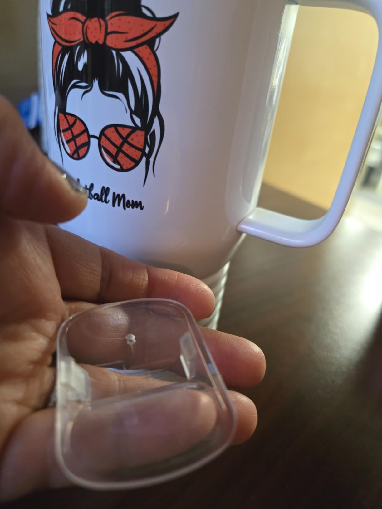 Just So Posh Baseball Mom Tumbler, Messy Bun Travel Coffee Mug with Handle and Slider Lid, White 20 oz Polar Camel, Stainless Steel, Vacuum Insulated - Customer Photo 1