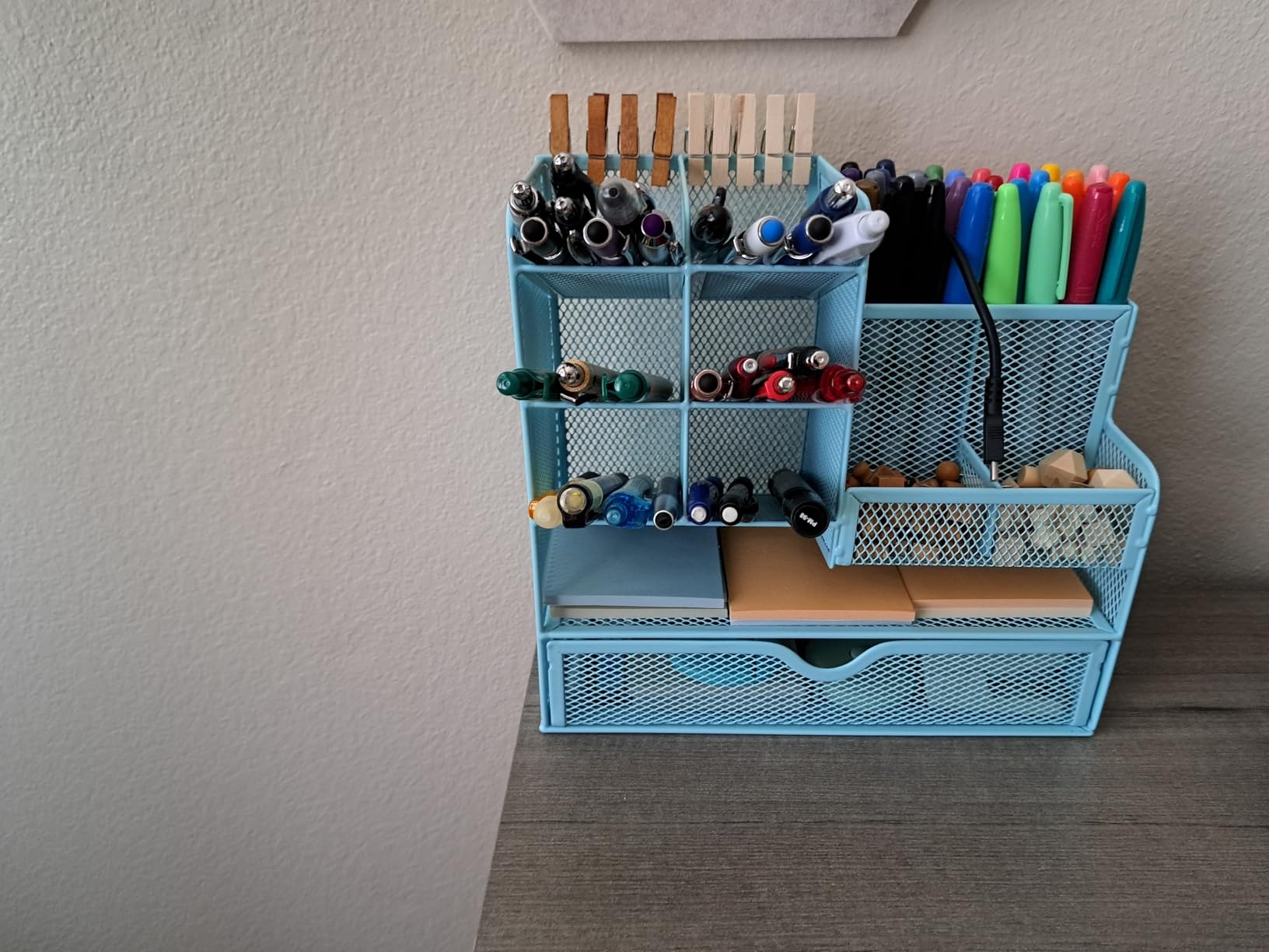 Marbrasse Mesh Pen Holder for Desk, Multi-Functional Pencil Organizer with Drawer, Desk Organizers and Accessories for Office Art Supplies (Black) - Customer Photo 1