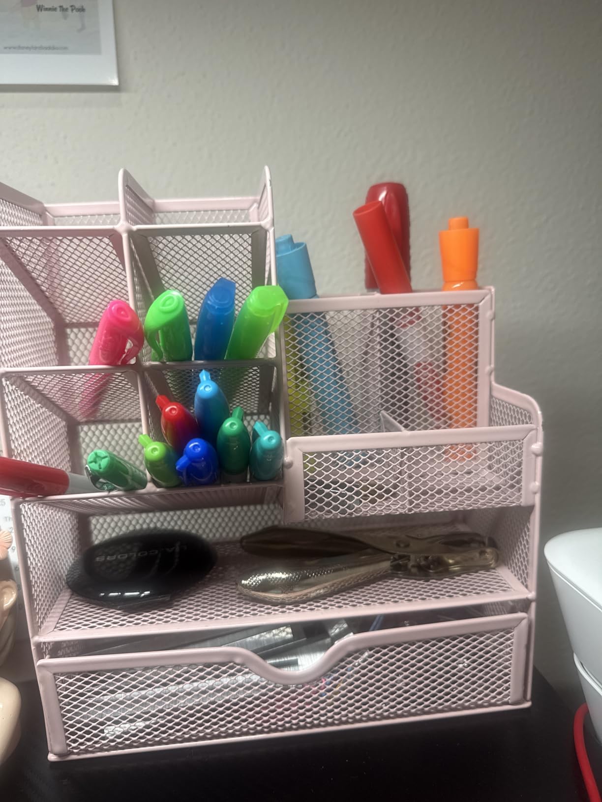Marbrasse Mesh Pen Holder for Desk, Multi-Functional Pencil Organizer with Drawer, Desk Organizers and Accessories for Office Art Supplies (Black) - Customer Photo 2