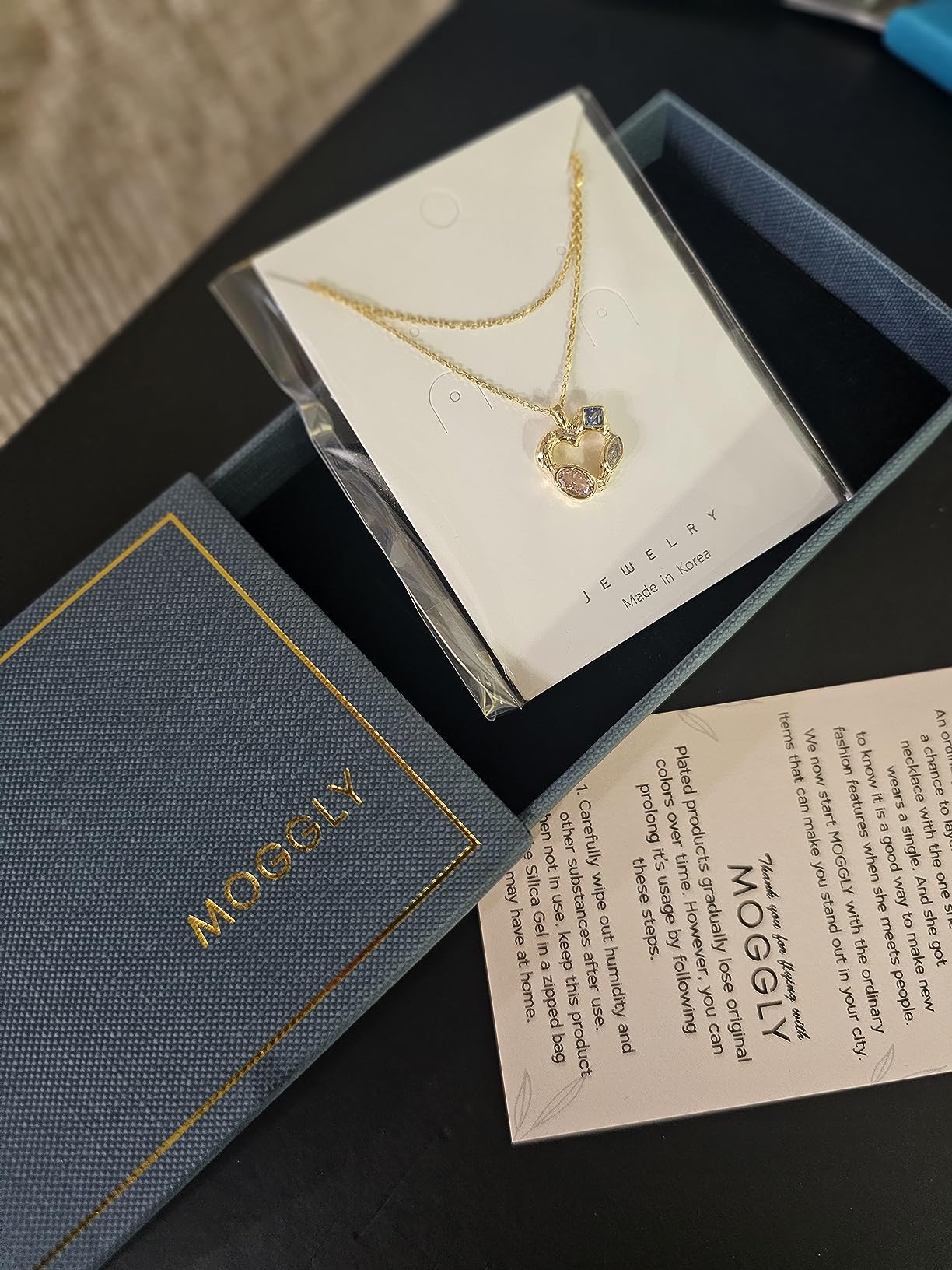 MOGGLY Pendant Necklaces for Women - Sterling Silver 925 Plated with 16k Gold Bumpy Heart with 3 Color Stones Premium Jewelry Gifts for Women Girls - Customer Photo 1