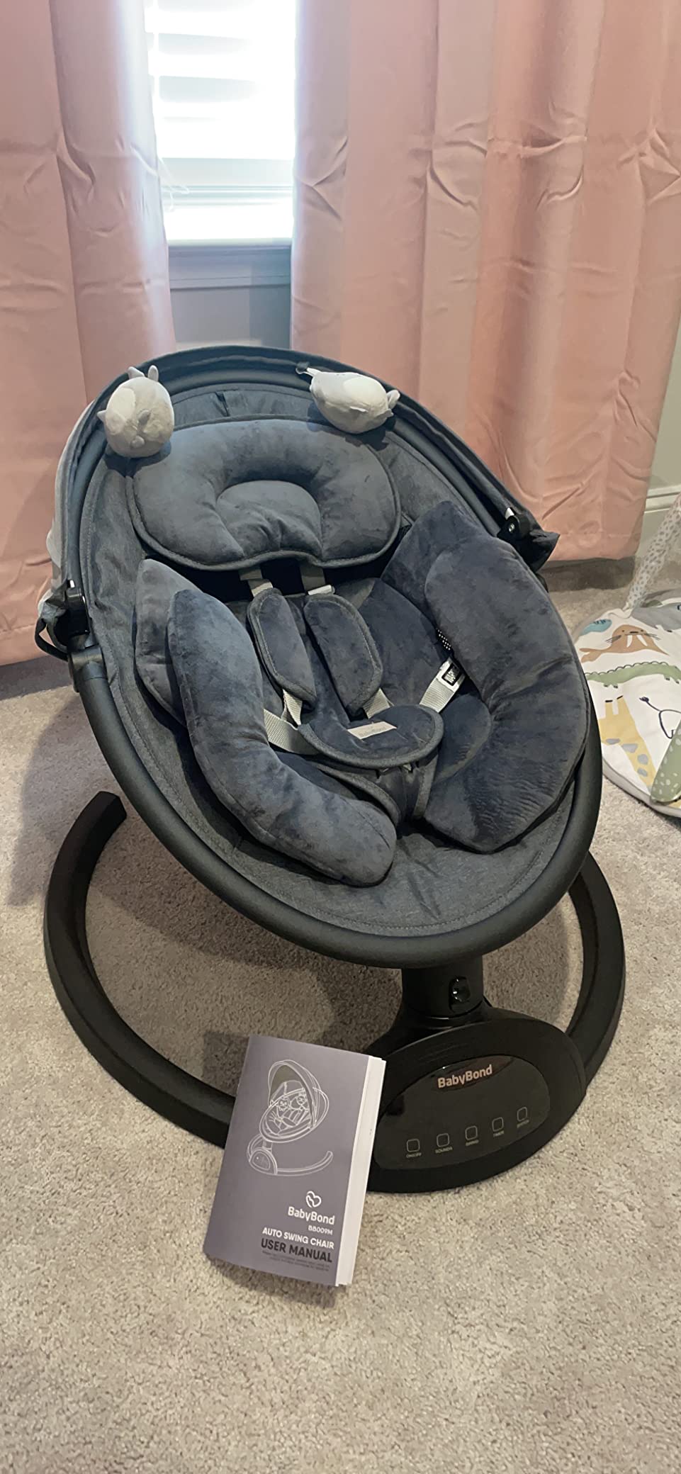 BabyBond Baby Swings for Infants, Bluetooth Infant Swing with Music Speaker, 3 Seat Positions, 5 Point Harness Belt, 5 Speeds and Remote Control - Portable Baby Swing for Indoor and Outdoor (Silver) Customer Review BabyBond Baby Swings for Infants, Bluetooth Infant Swing with Music Speaker, 3 Seat Positions, 5 Point Harness Belt, 5 Speeds and Remote Control - Portable Baby Swing for Indoor and Outdoor (Silver) - Customer Photo 5