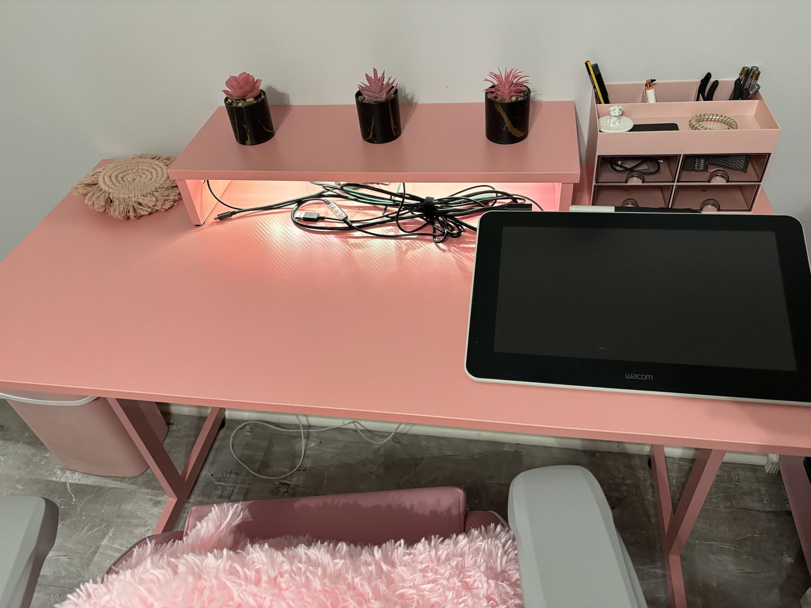 Bestier 42 inch Gaming Desk with LED Lights, Small Computer Gaming Table with Monitor Shelf, Gamer Desk with Headphone Hook, Kids Boys Computer Table with Black Carbon Fiber Texture - Customer Photo 1