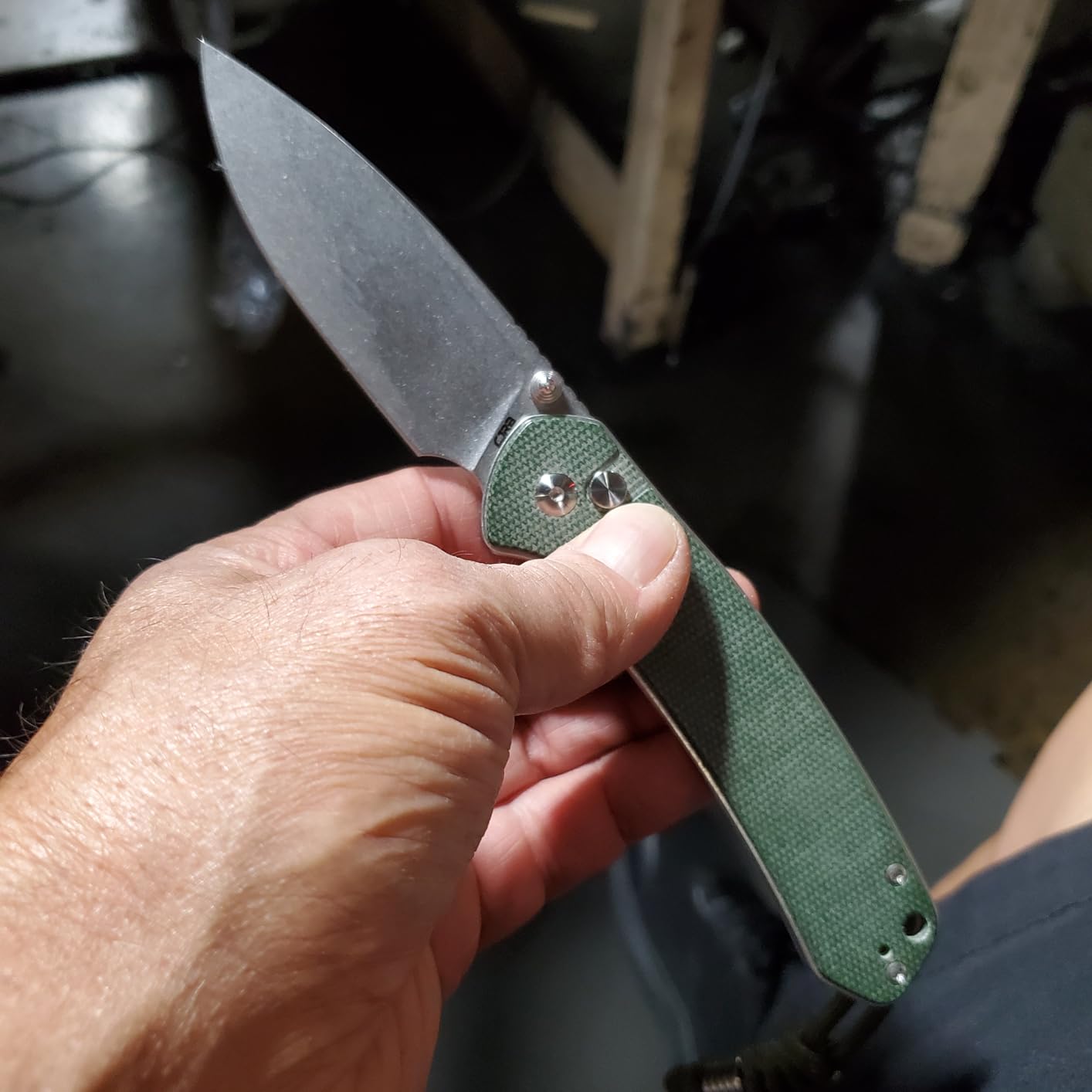 CJRB CUTLERY Pocket Knife Pyrite (J1925L) Button Lock EDC Large Foldable Knife AR-RPM9 Steel Blade and Green Micarta Handle Pink Outdoor for Women Men for Gifts - Customer Photo 1