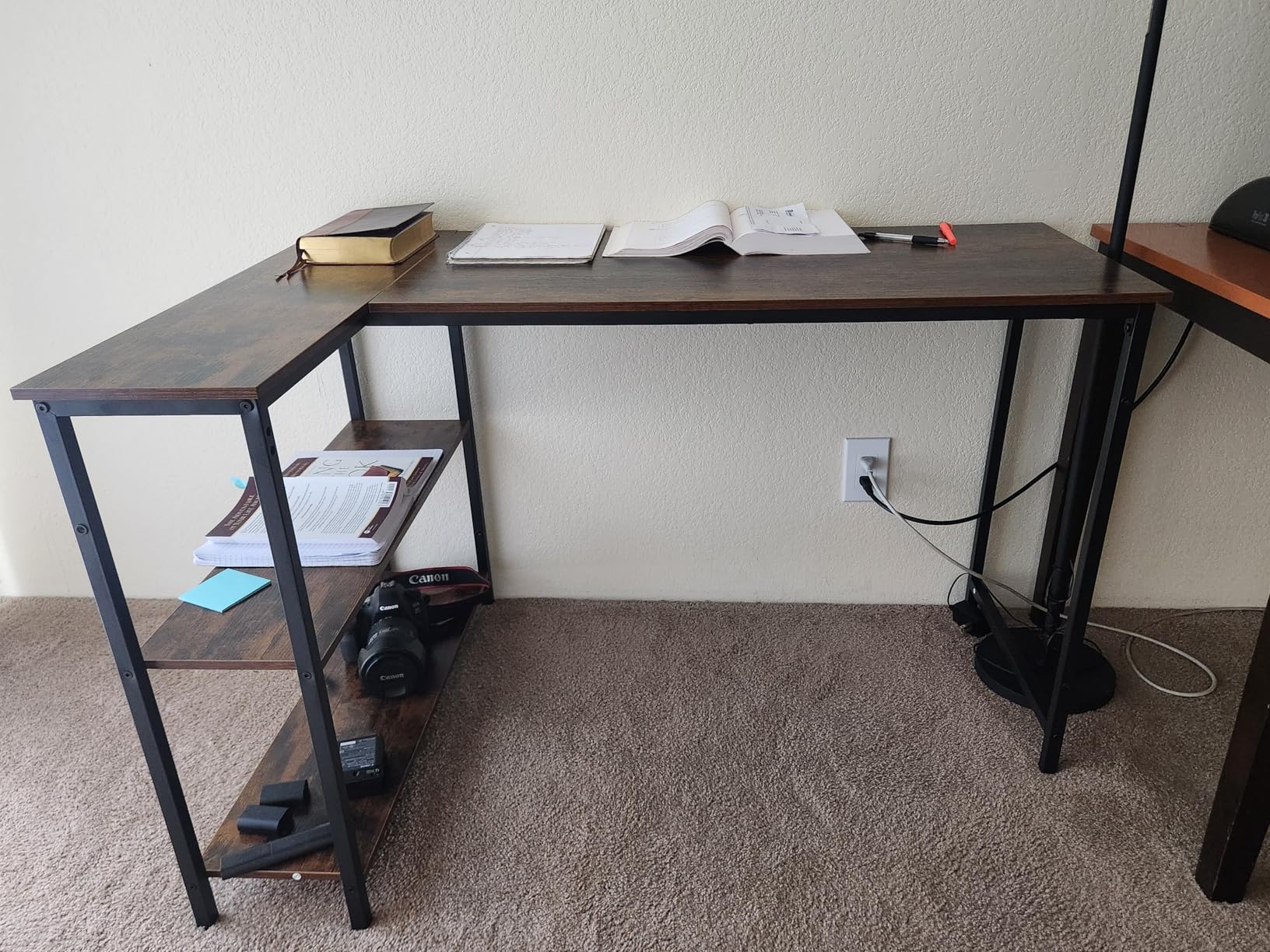 Huuger 47 Inches L Shaped Desk, Computer Desk with Reversible Storage Shelves, for Gaming Corner Home Office Writing Study, Metal Frame, Rustic Brown - Customer Photo 1