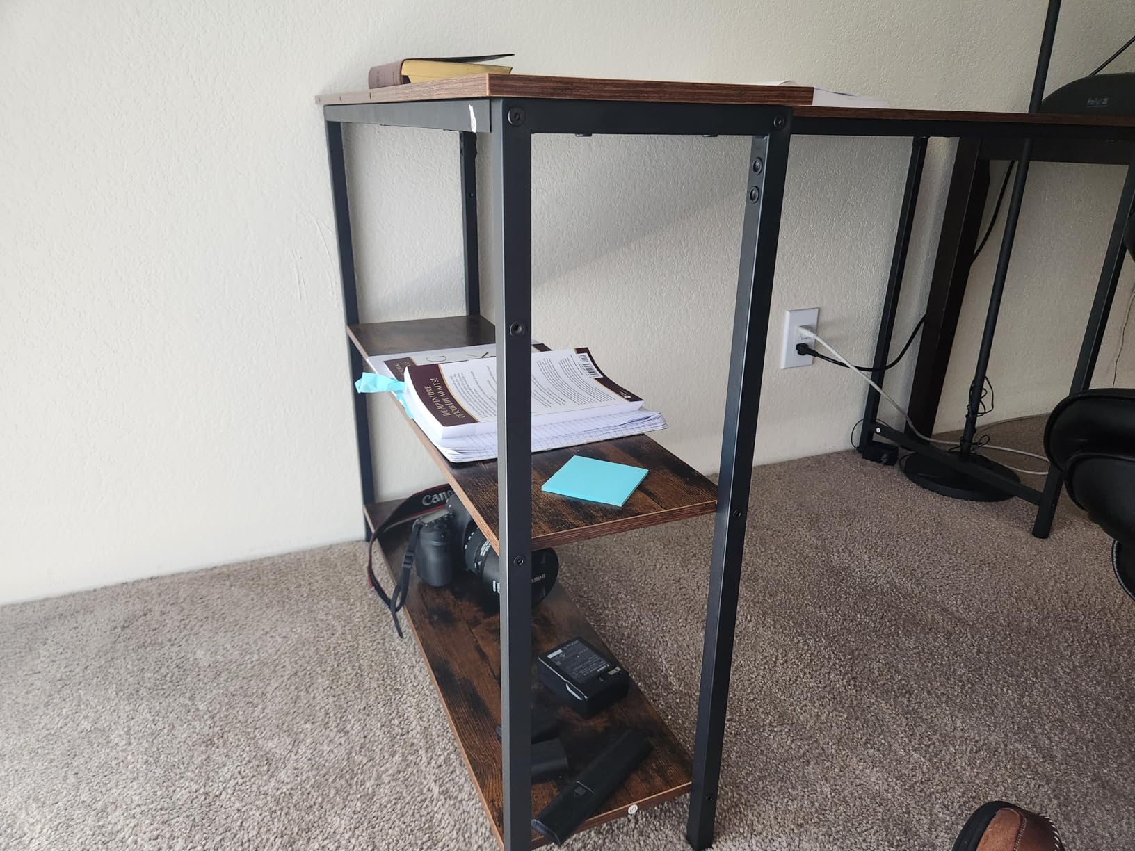 Huuger 47 Inches L Shaped Desk, Computer Desk with Reversible Storage Shelves, for Gaming Corner Home Office Writing Study, Metal Frame, Rustic Brown - Customer Photo 3