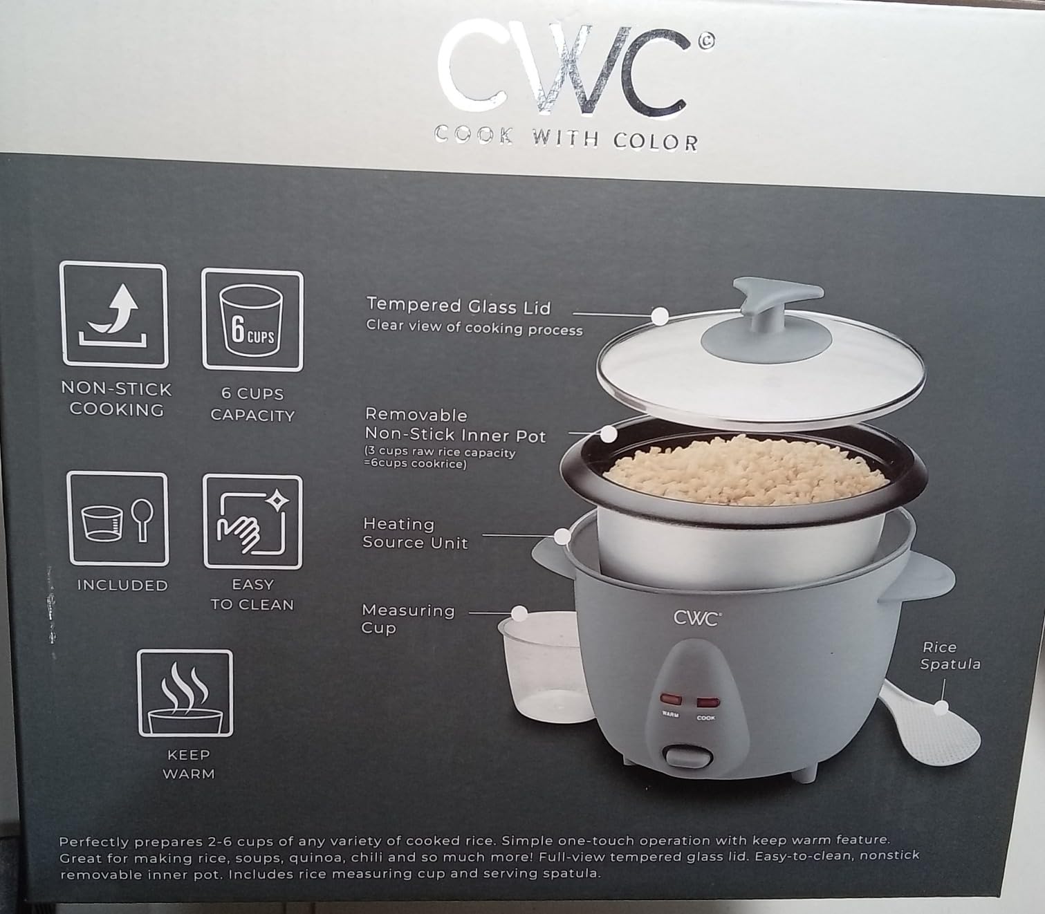 COOK WITH COLOR 6 Cup Rice Cooker 300W - Effortless Cooking and Greatly, Cooks 3 Cups of Raw Rice for 6 Cups of Cooked Rice, Black - Customer Photo 2