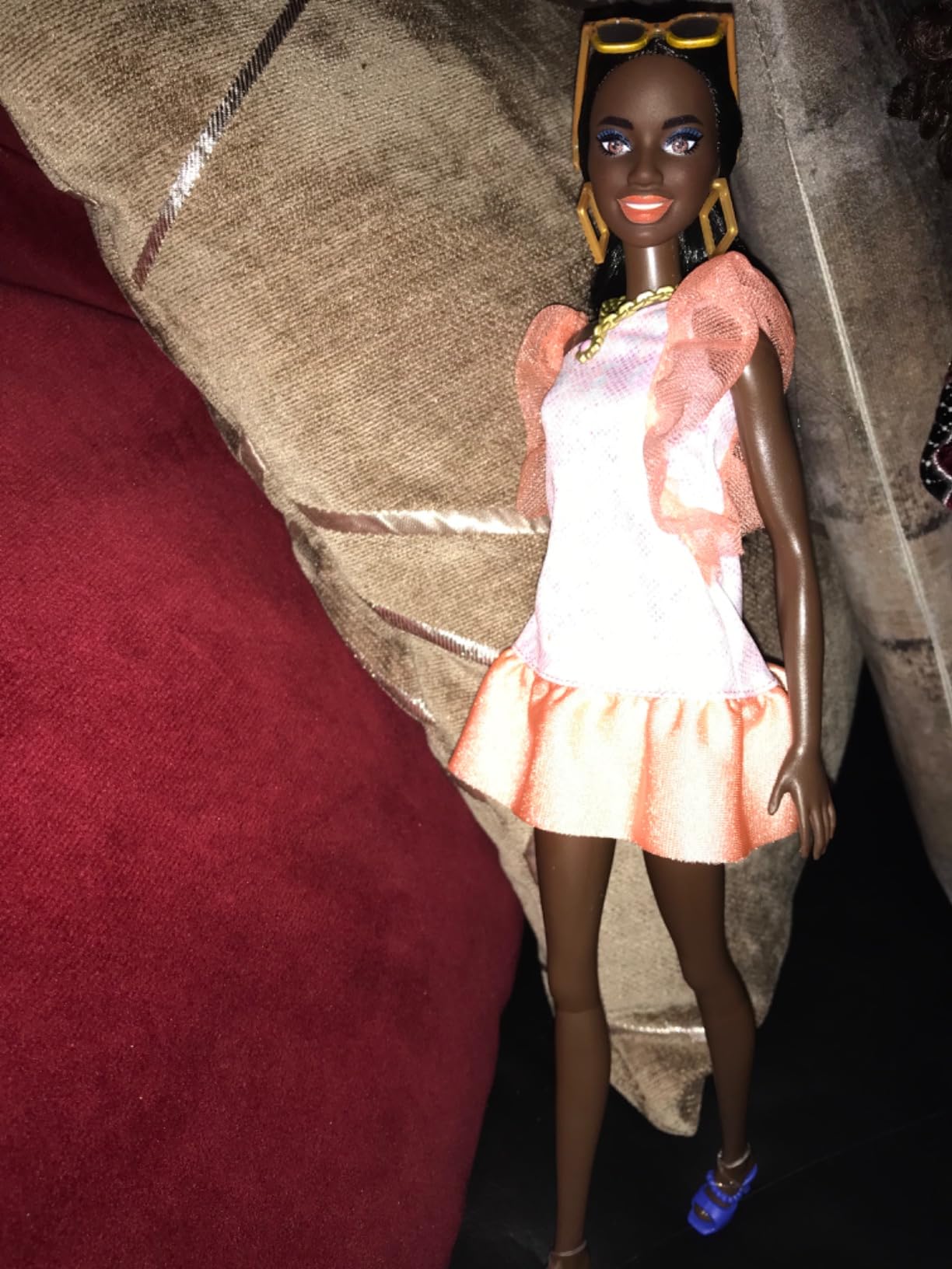 Barbie Fashionistas Doll #216 with Tall Body & Black Hair in Low Ponytail in Pink & Peach Party Dress, 65th Anniversary Collectible Toy Customer Review Barbie Fashionistas Doll #216 with Tall Body & Black Hair in Low Ponytail in Pink & Peach Party Dress, 65th Anniversary Collectible Toy - Customer Photo 2