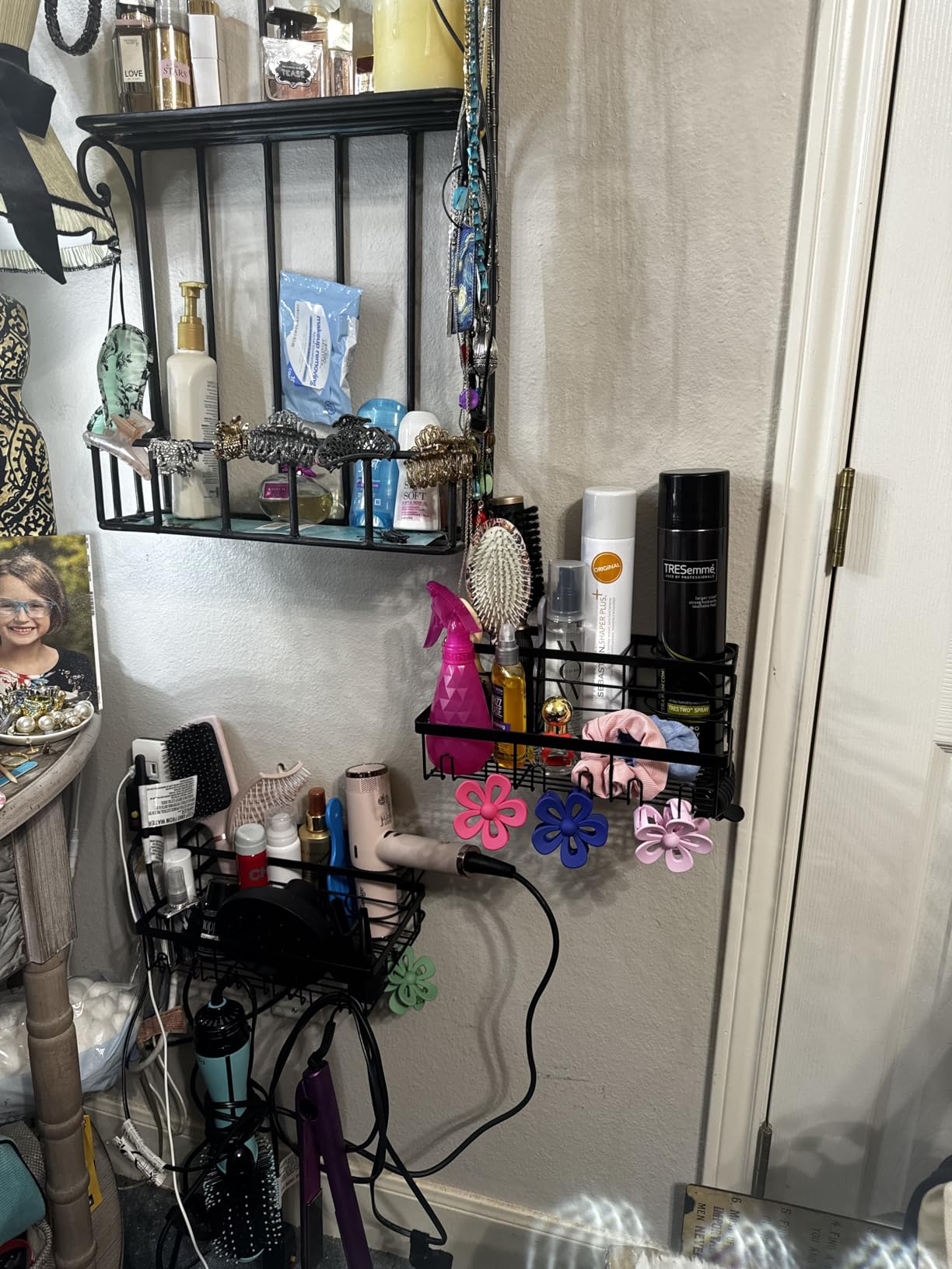 PLOOHT Hair Tool Organizer - Bathroom Coutertop Organizer Hair Dryer Holder, Vanity Caddy with 3 Insatllation Ways for Hair Dryer Accessories, Makeup, Tooletries and More - Customer Photo 1