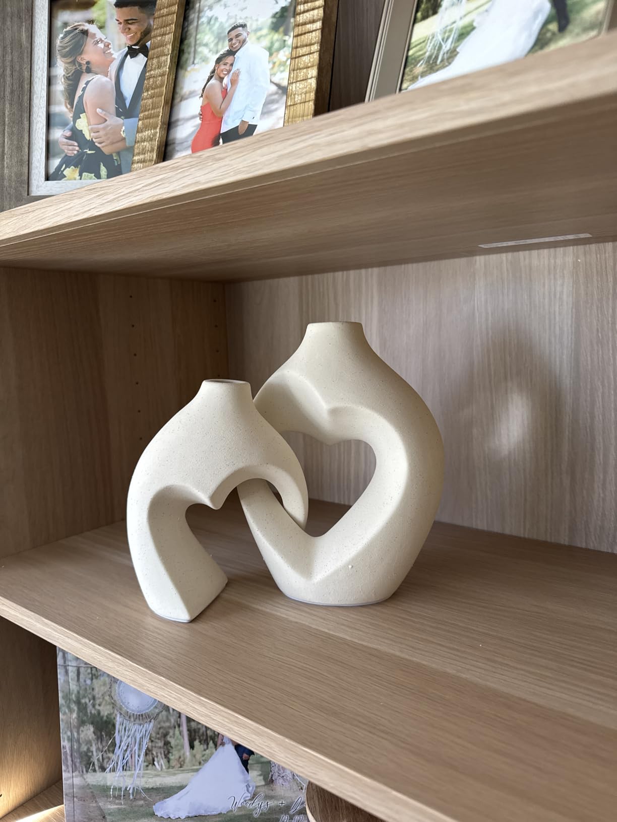 White Vases for Decor, Heart Shaped Ceramic Vase Set of 2, Nordic Heart Shaped Vases, Minimalist Decorative Vase for Table Centerpiece Wedding Dining Living Room Office House Decoration - Customer Photo 1