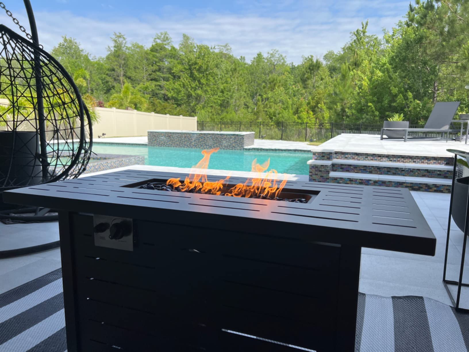 Havato Propane Fire Pit Table,50,000 BTU Gas Fire Pit Table,with Lava Rock,Glass Wind Cover,Imitation Rattan Weave Texture,Quick Auto Ignition Gas Firepit for Outside Picnic Backyard Garden - Customer Photo 2