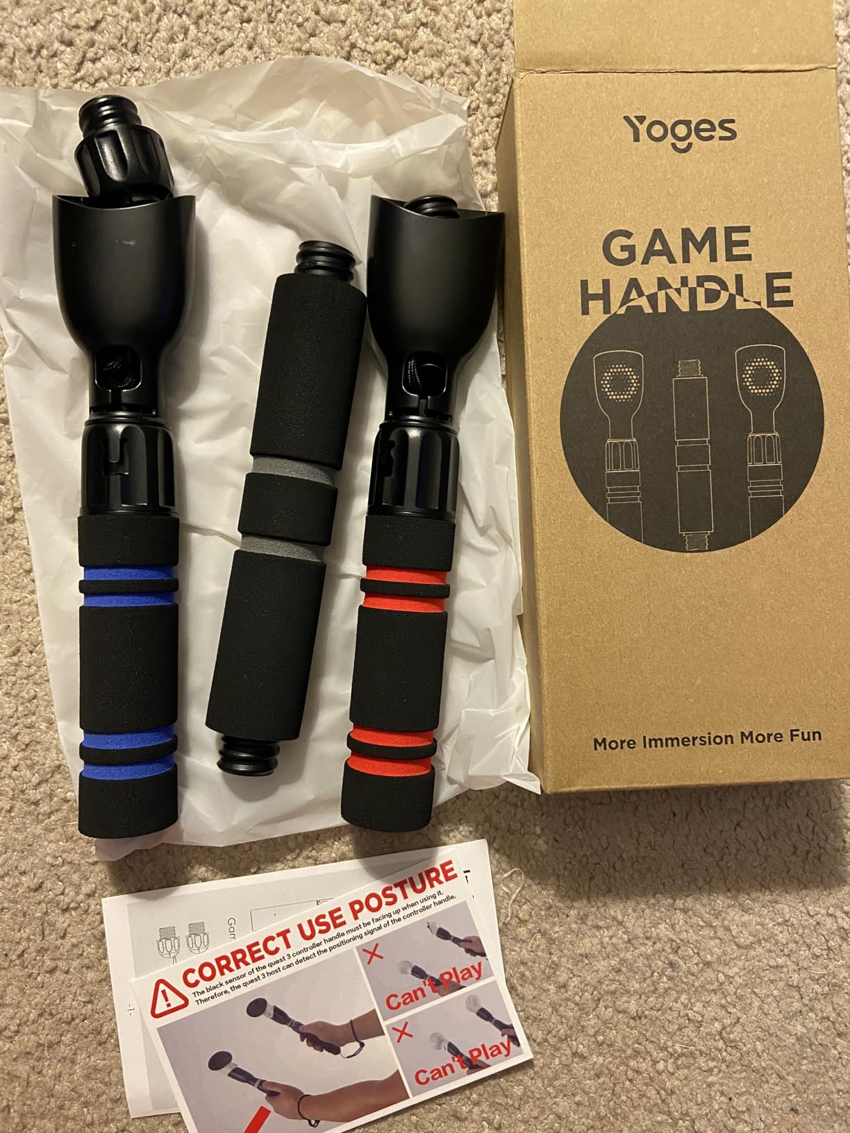 YOGES Handle Attachments Compatible with Meta Quest 3S/ Quest 3/ Oculus Quest 2/ Quest Pro/Rift S Controller Accessories, Dual Handles Extension Grips for Beat Saber Gorilla Tag Long Arms VR Games - Customer Photo 5