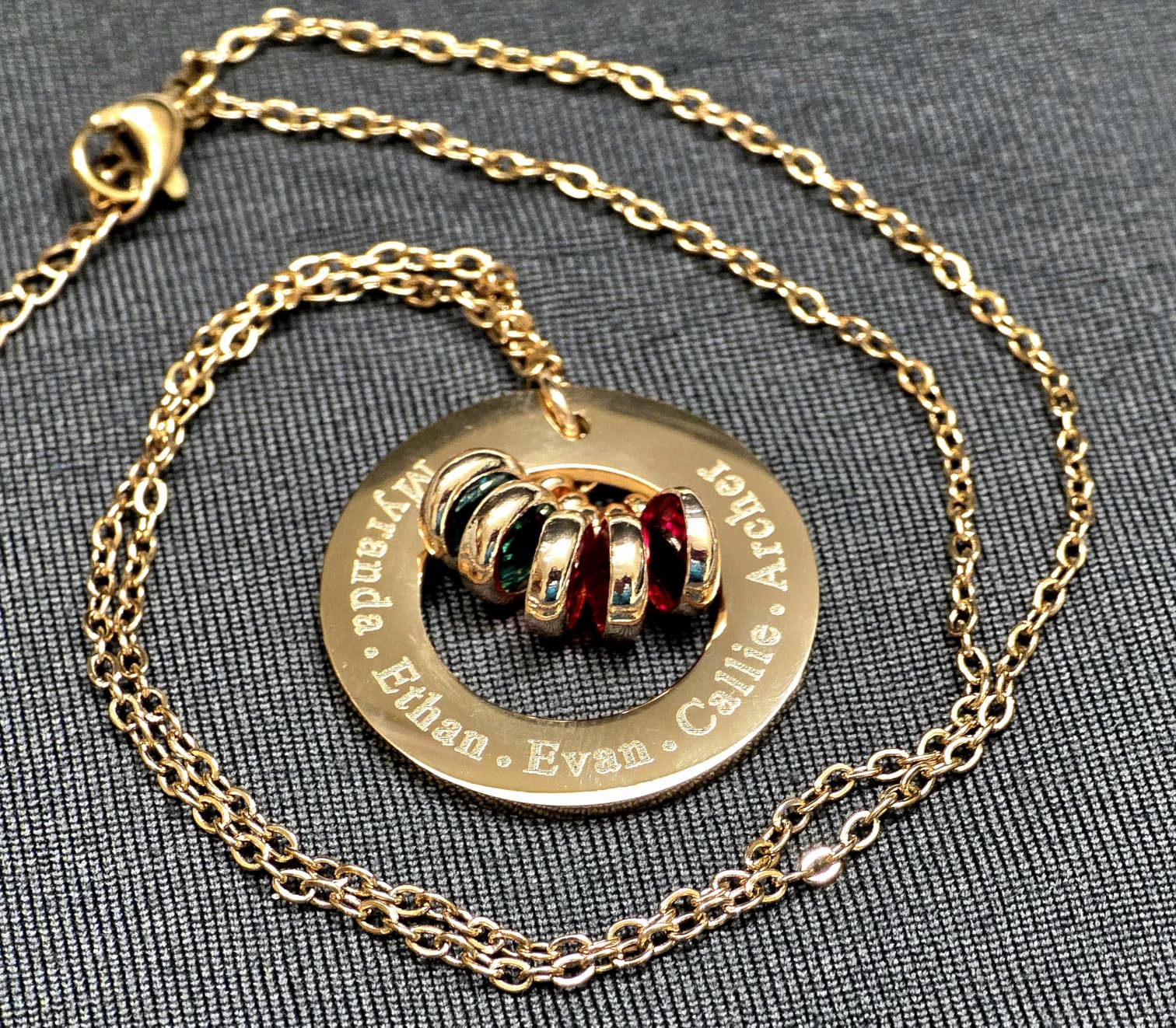 Birthstone Necklace for Mom 1 to 5 Kids Names and Birth Month Stones, Custom Family Jewelry for Women, Personalized Birthday Day, Mother's Day Gift for Wife Girlfriend, Grandma, 18k Gold Plated - Customer Photo 5