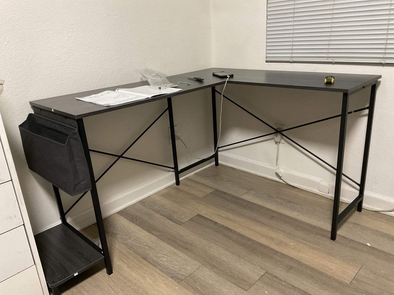 Sweetcrispy L Shaped Desk - Computer Desk Corner Desks Gaming Desk PC Table with CPU Stand Side Bag for Home Office Dorm Sturdy Writing Workstation, Black, 50-Inch - Customer Photo 4