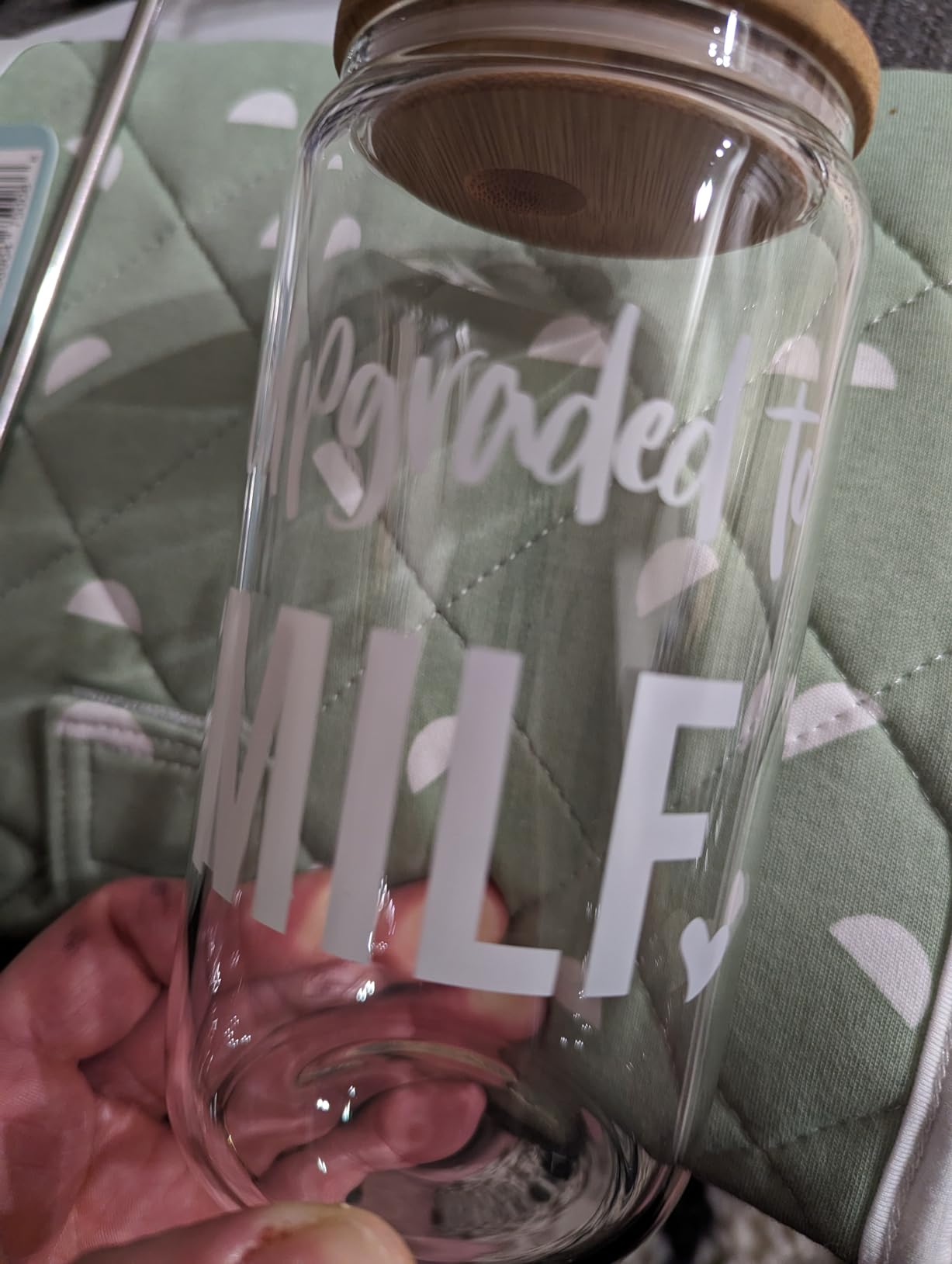 Fairy's Gift New Mom 16 oz Glass Cup with Lid Straw, Funny New Mom Gifts for Women, Christmas Birthday, Postpartum, Pregnancy Gifts for Expecting Mommy, Pregnant Women, Mother to Be, First Time Mommy - Customer Photo 4