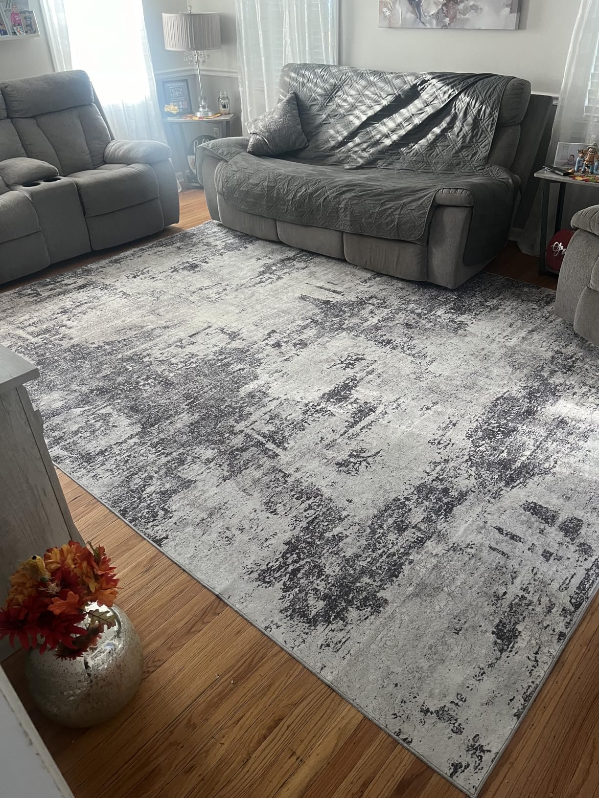 8x10 Area Rugs for Living Room: Abstract Washable Rug with Anti-Slip Backing Non-Shedding Stain-Resistant Soft Modern Large Carpet for Bedroom Dining Room Farmhouse Nursery Home Office Black - Customer Photo 5